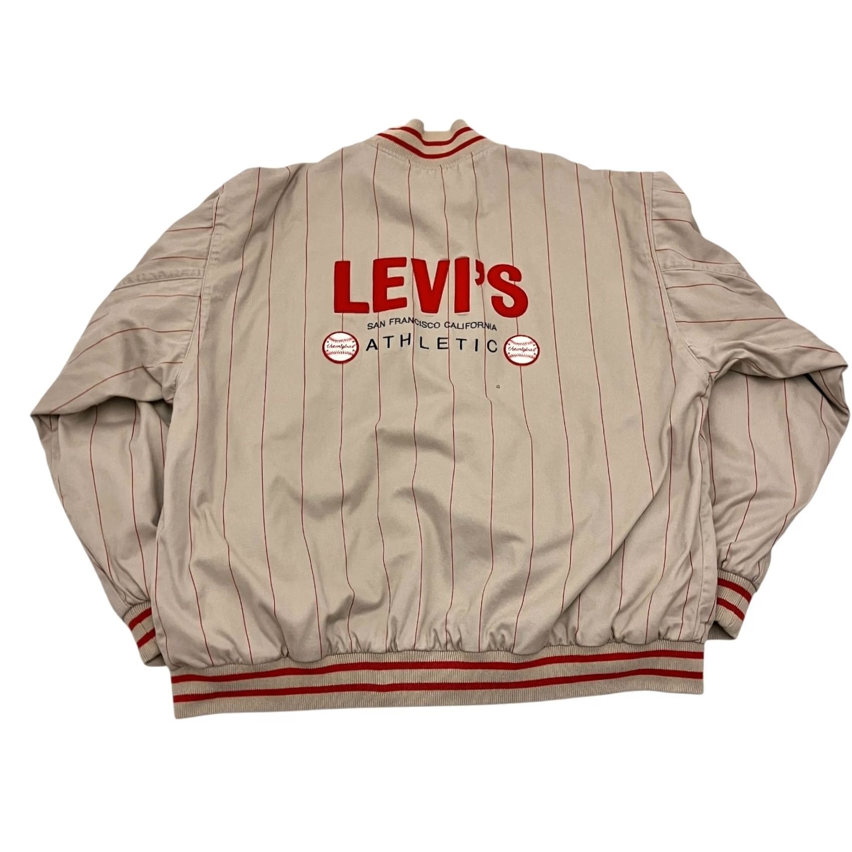 Levi's Levi’s Varsity Jacket Mens Large Cream Red Stripe Bomber Baseball Reversible Size US L / EU 52-54 / 3 - 7 Thumbnail
