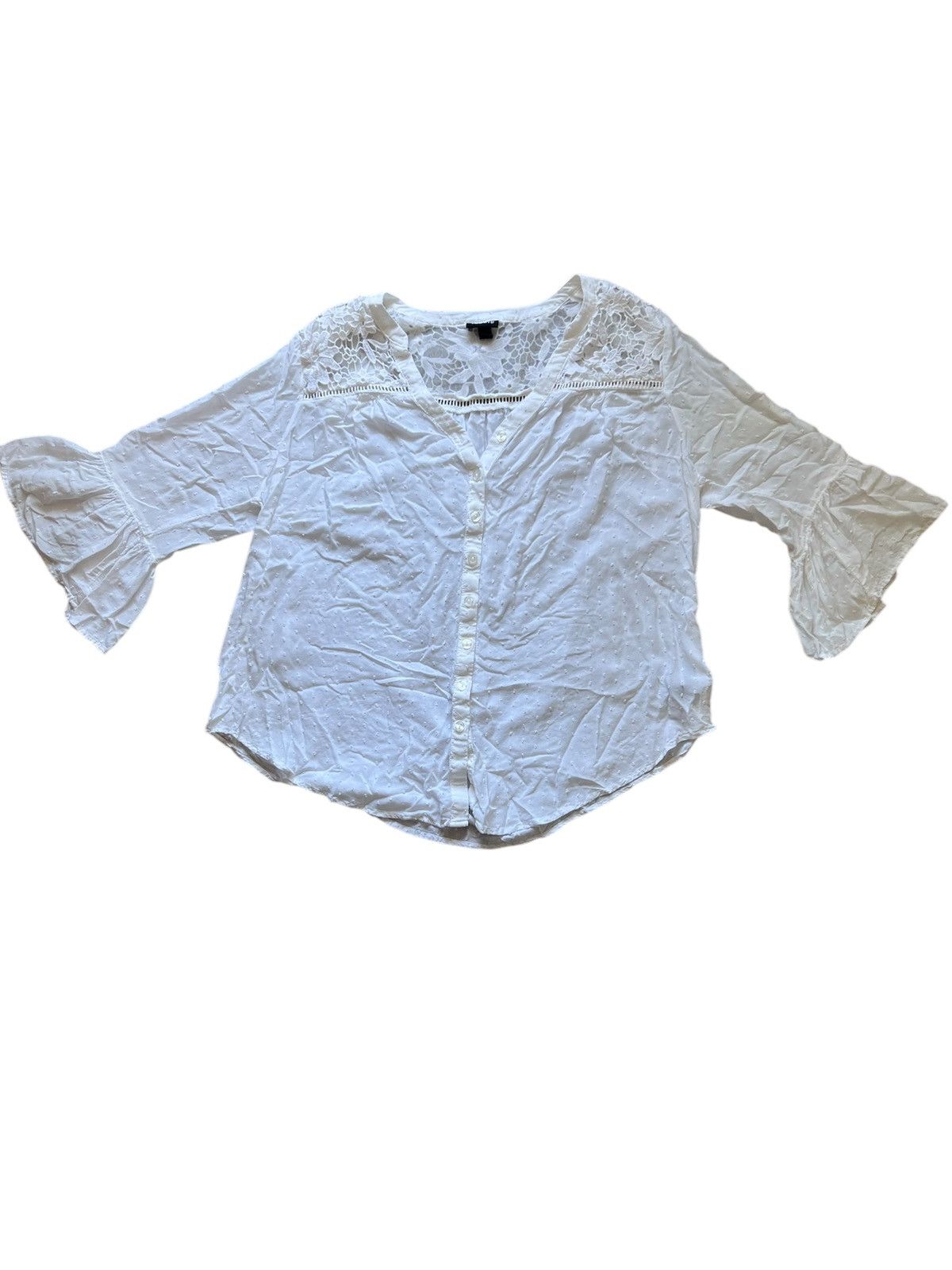 Torrid Torrid White Bell Sleeve Lace Button Down Blouse | 0 (large) Size L / US 10 / IT 46 - 1 Thumbnail