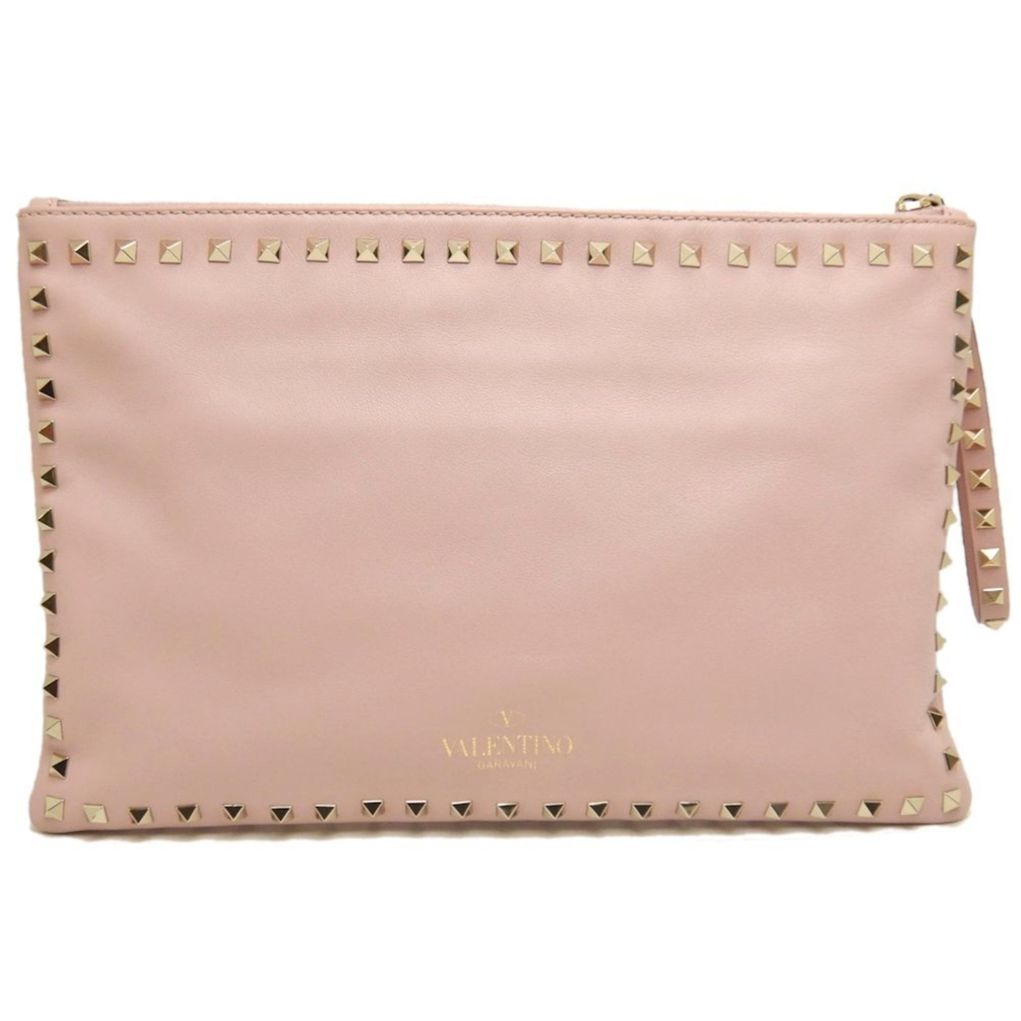 Valentino VALENTINO Rockstud Lambskin Clutch Bag, Pink, Women's, 253595 Size ONE SIZE - 1 Thumbnail