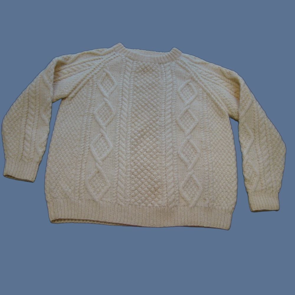 Vintage VINTAGE Aran Sweater Mens 42 Wool Cream Crew Neck Long Sleeve Chunky Knit Hand Knitted Size US XL / EU 56 / 4 - 1 Thumbnail