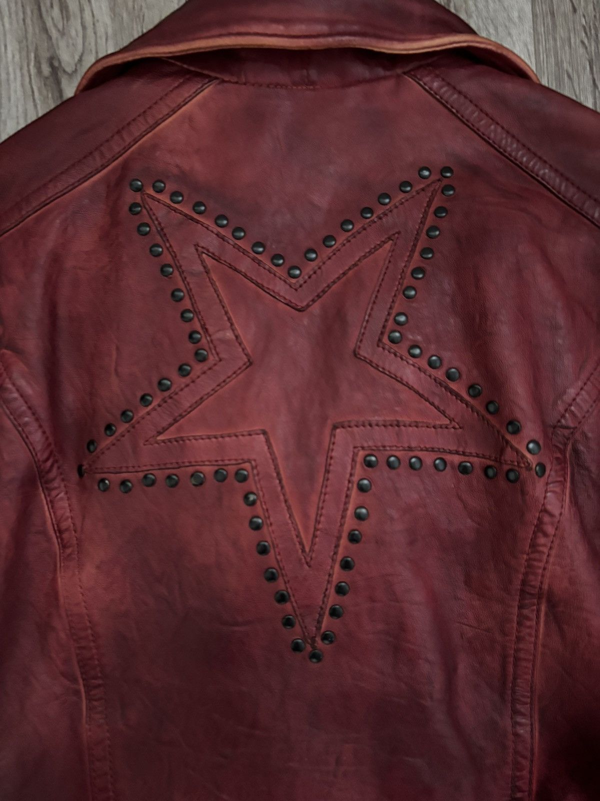 Other Freaky Nation Red Distressed Star Leather Biker Jacket Size M / US 6-8 / IT 42-44 - 18 Thumbnail