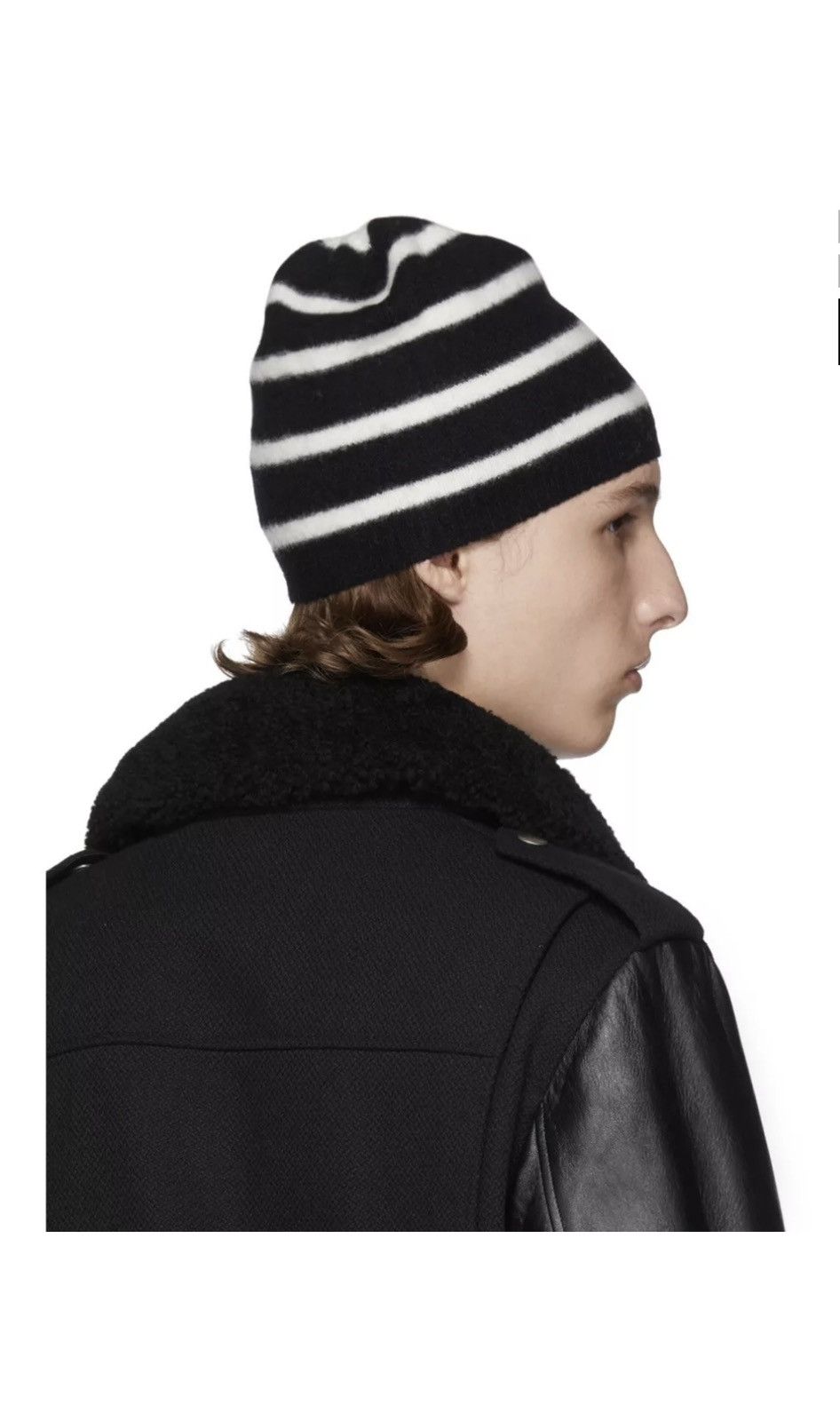 Saint Laurent Paris SAINT LAURENT Black & White Sailor Stripes Beanie Size ONE SIZE - 3 Thumbnail