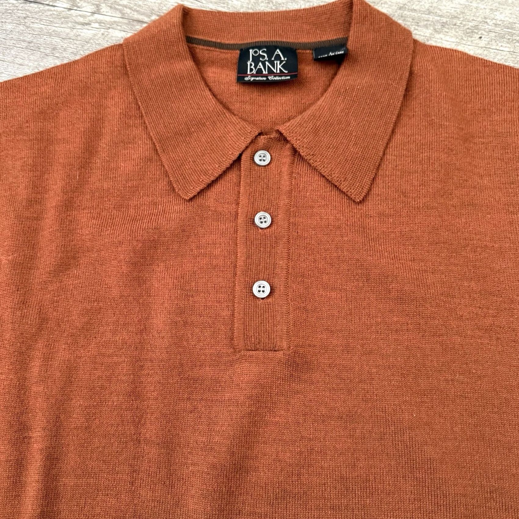 Jos. A. Bank Jos A Bank Polo Sweater Mens Large Rust 100% Merino Wool Signature Knit Light Size US L / EU 52-54 / 3 - 7 Thumbnail