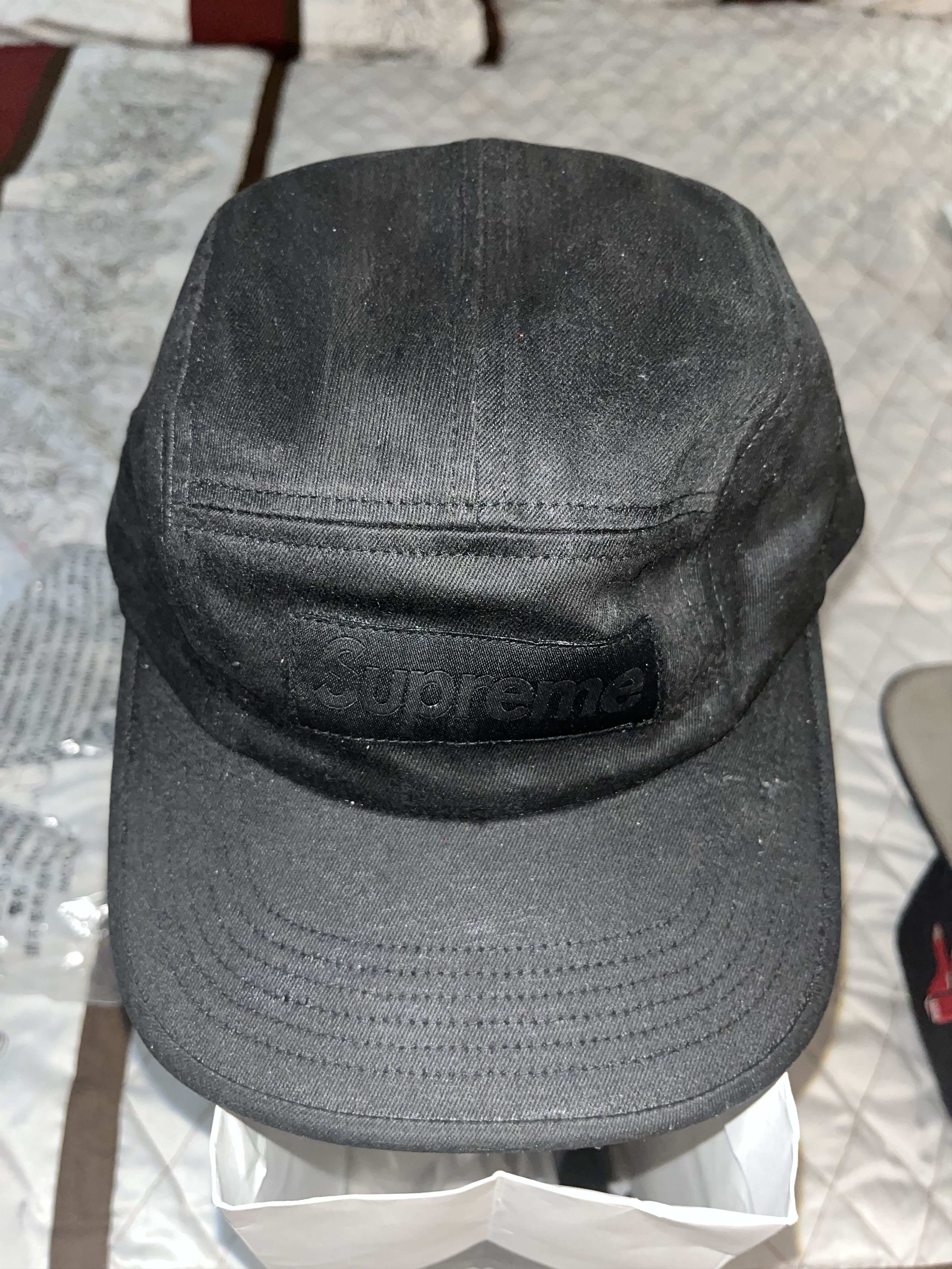 Supreme maison margiela mm6 supreme black painted camp hat cap ...
