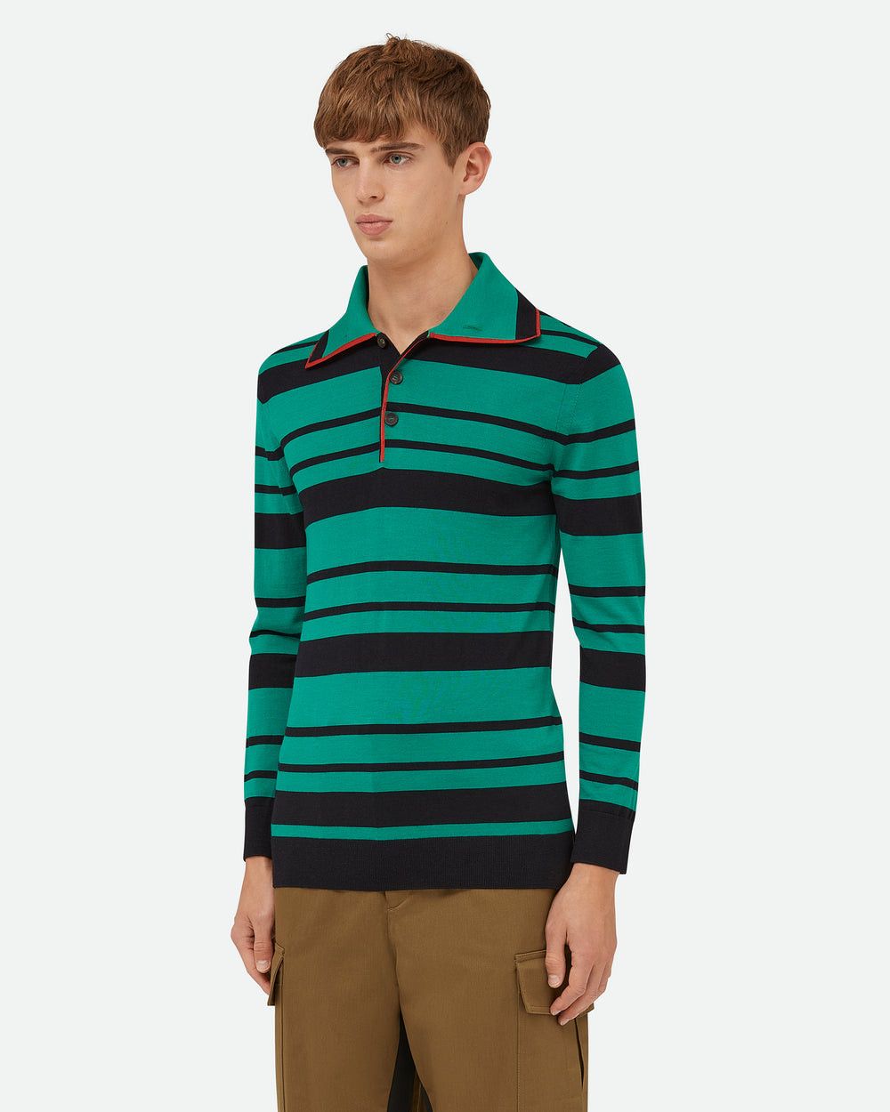 Wales Bonner o1mle0825 Sitar Knit Polo Shirt in Green/Black Size US L / EU 52-54 / 3 - 1 Thumbnail