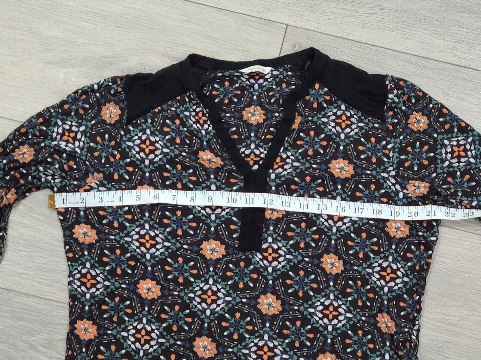 Designer Womens Monsoon Shirt Medium Blsck Floral 1/4 Button V Neck Size M / US 6-8 / IT 42-44 - 3 Thumbnail