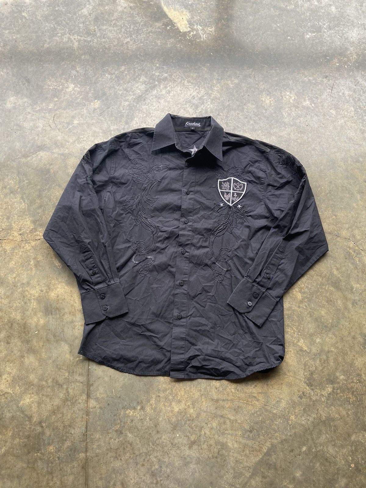 Vintage Affliction Style Embroidered Black Shirt Large