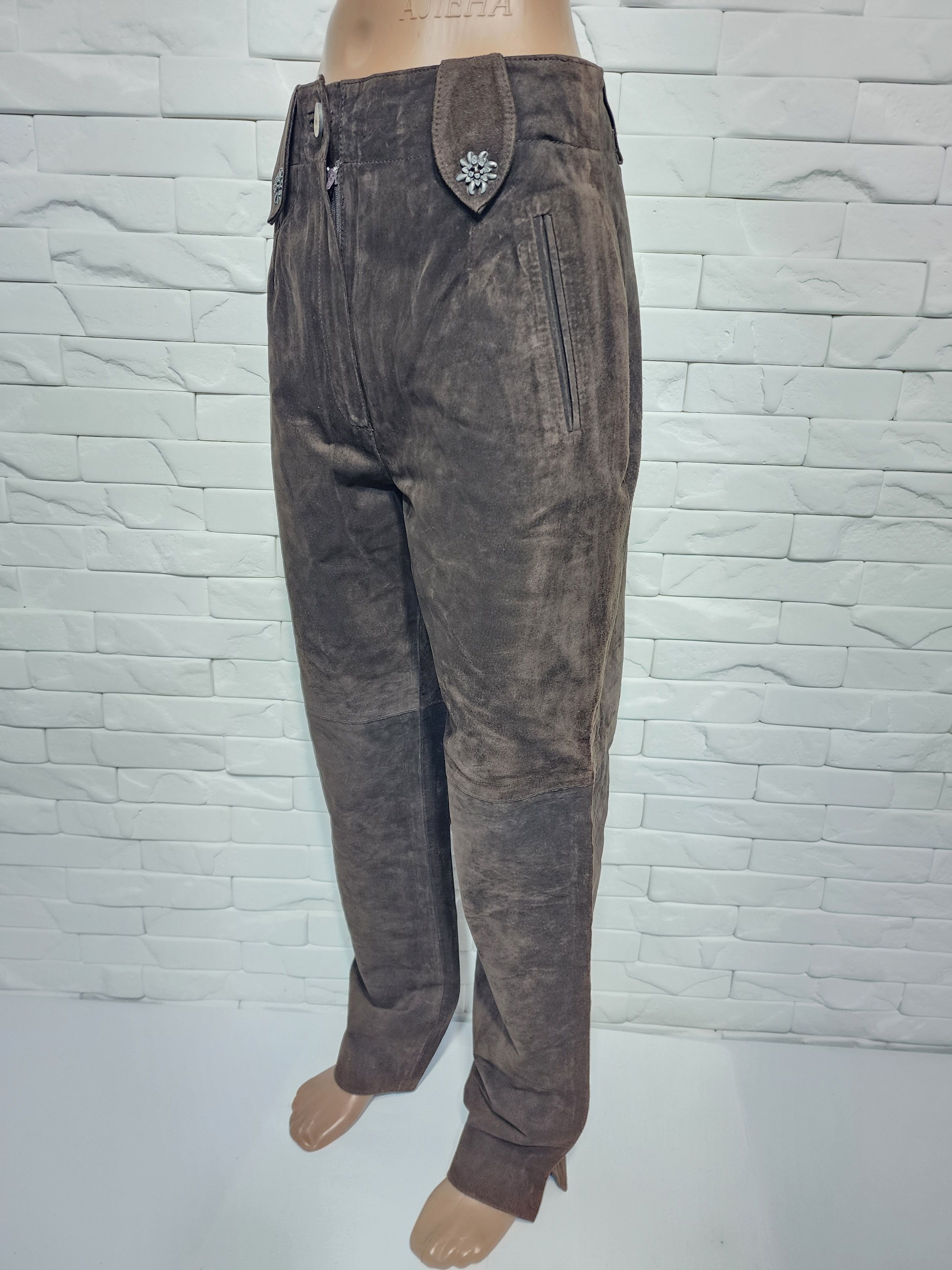 Genuine Leather Brown Suede Leather Pants: Size 27" / US 4 / IT 40 - 2 Thumbnail