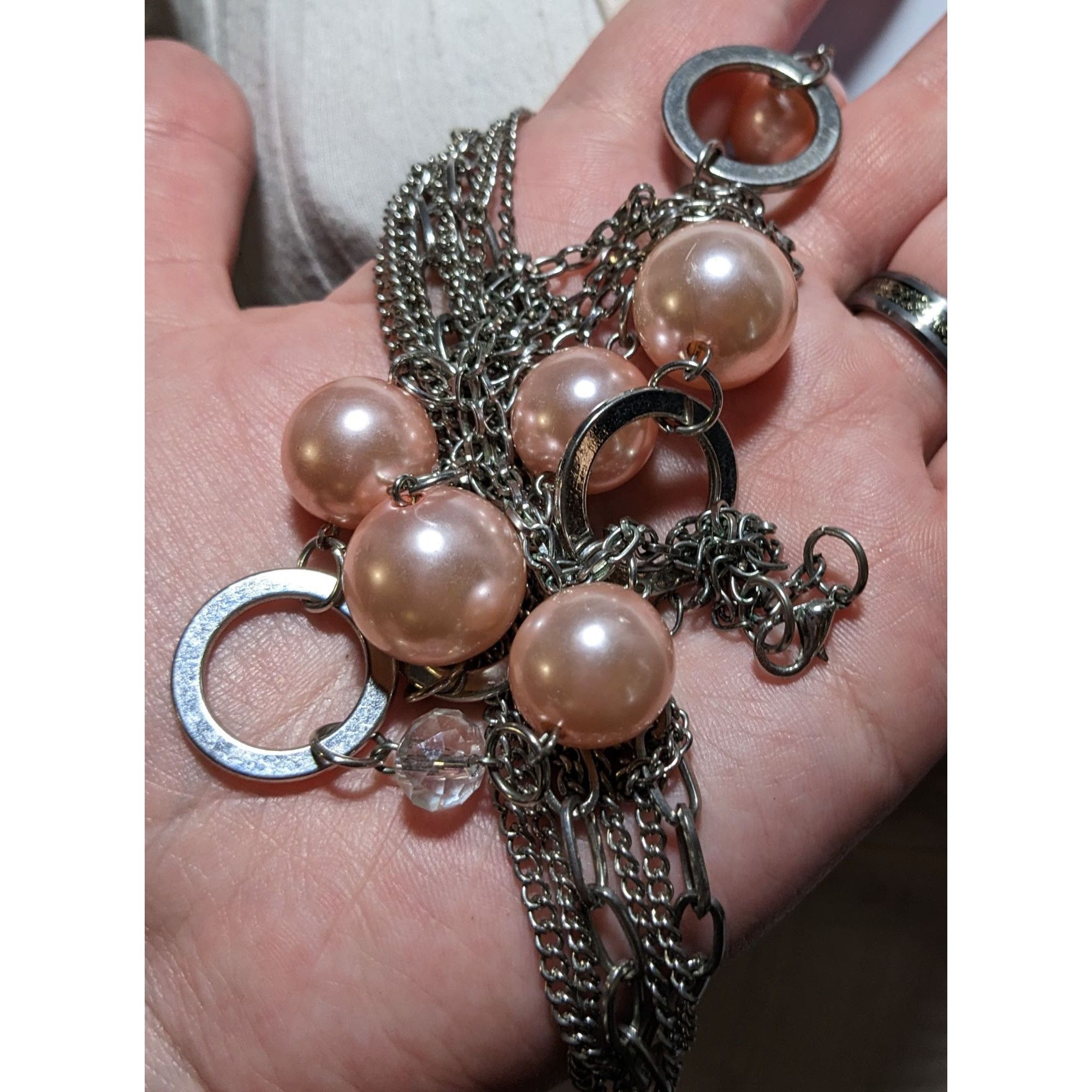 Other Long Silver & Pink Pearl Chain Necklace Size ONE SIZE - 5 Thumbnail