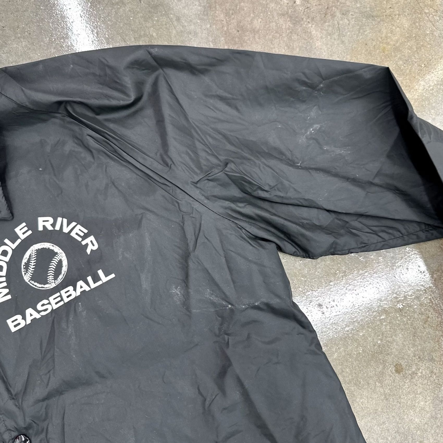 Vintage VINTAGE American Living Nylon Distressed Jacket Baseball L Black 70s Chain Stitched John Middle River Casual Mens Woman? Size US L / EU 52-54 / 3 - 6 Thumbnail