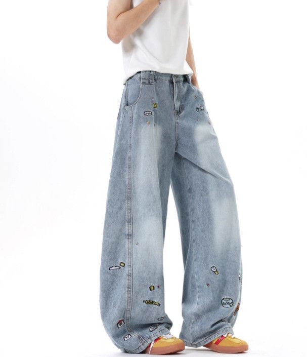 Japanese Brand Men's Paneled Denim Jeans with Cartoon Embroidery Size US 32 / EU 48 - 4 Thumbnail