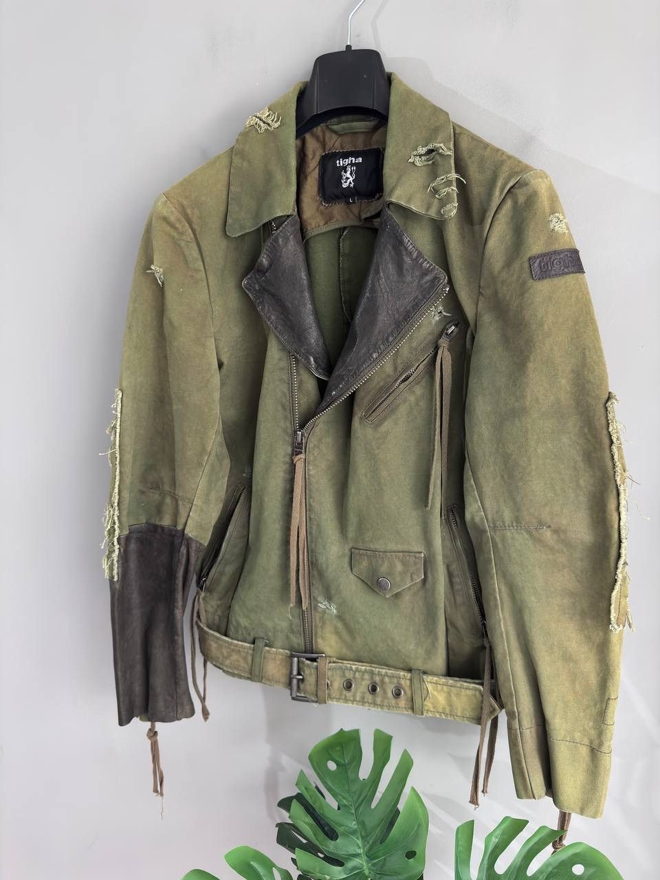 tigha Tigha Men's Canvas Cotton/Leather Distressed Biker Jacket, L Size US L / EU 52-54 / 3 - 2 Thumbnail