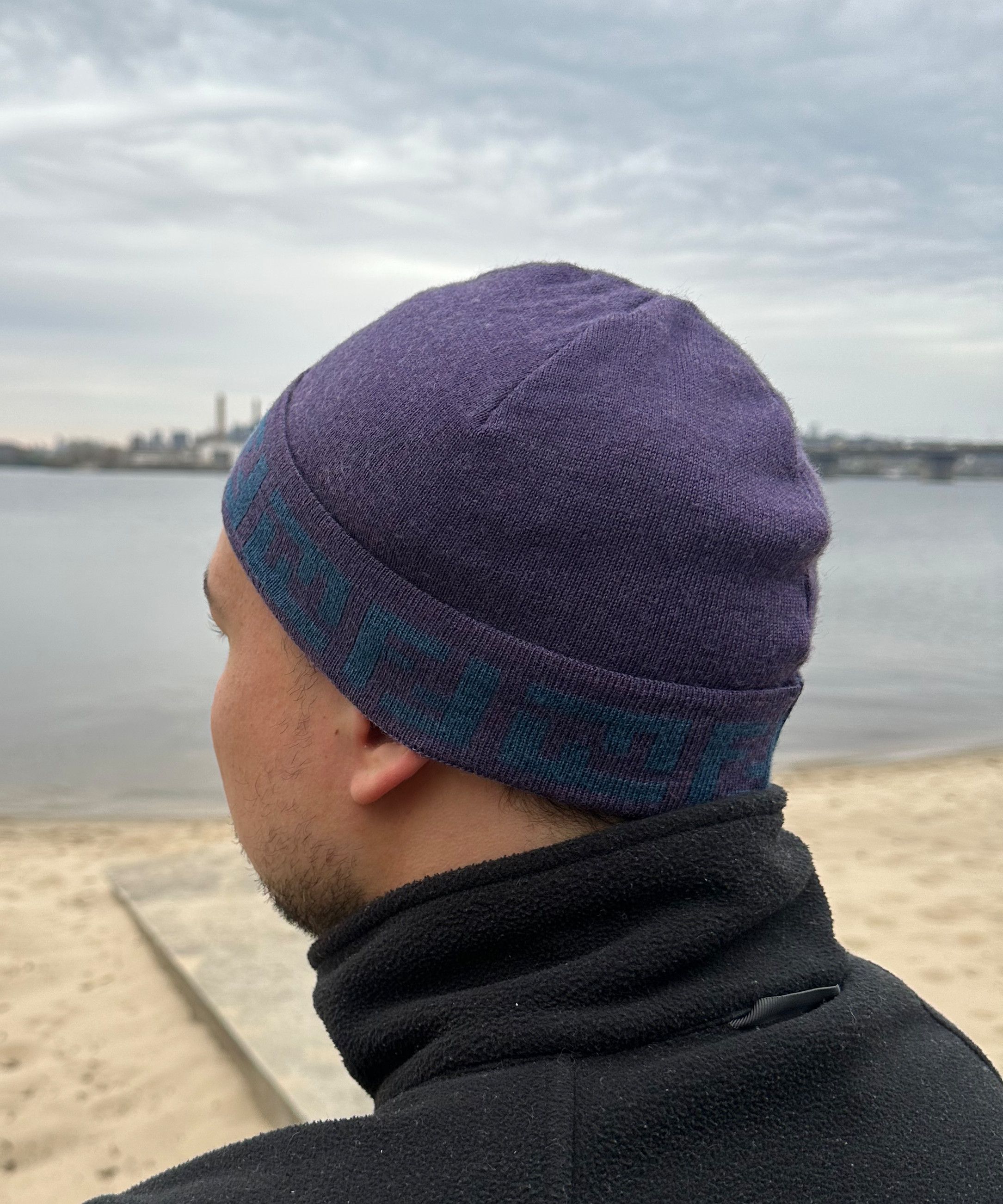 Fendi FENDI Hat Wool Purple Blue Zucca FF Logo Beanie Size ONE SIZE - 5 Thumbnail
