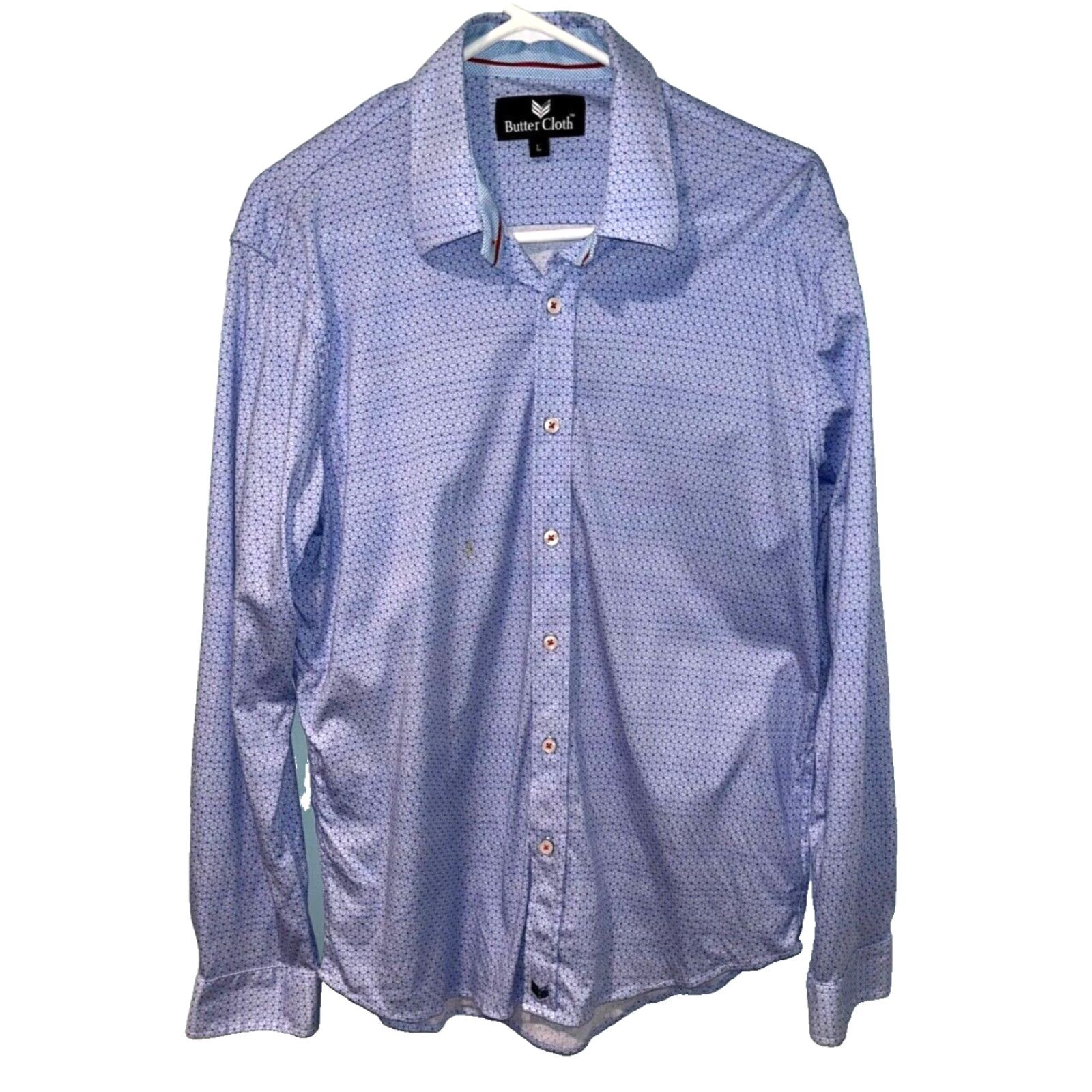 Buttero Butter Cloth Shirt Mens L Blue Button Up Icy Cotton Stretch Performance Geometric 90s Designer Classic Mens Size US L / EU 52-54 / 3 - 3 Thumbnail