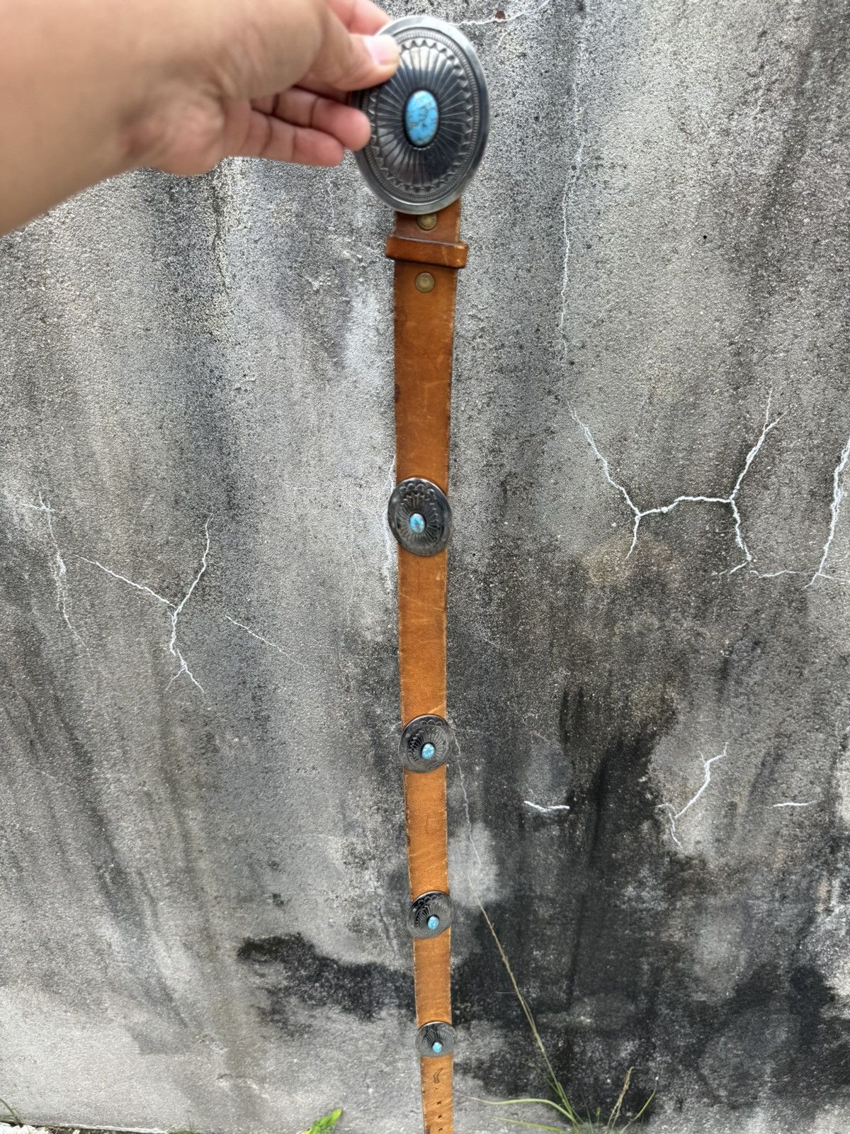 Genuine Leather × Leather × Other GRAIL 🔥Turquoise Leather Buckle Belt Size 34 - 5 Thumbnail