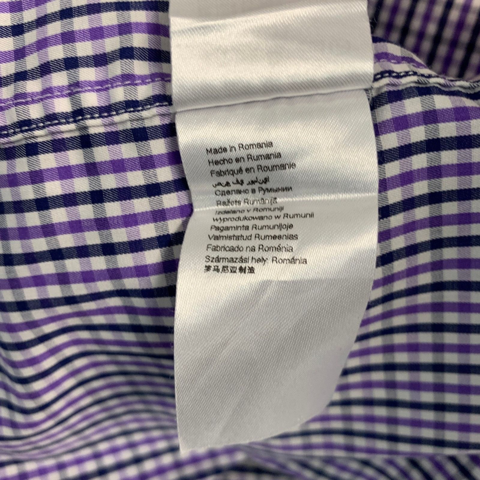 Eton ETON Purple Black White Checkered Cotton Slim Fit Shirt Size US XL / EU 56 / 4 - 7 Thumbnail