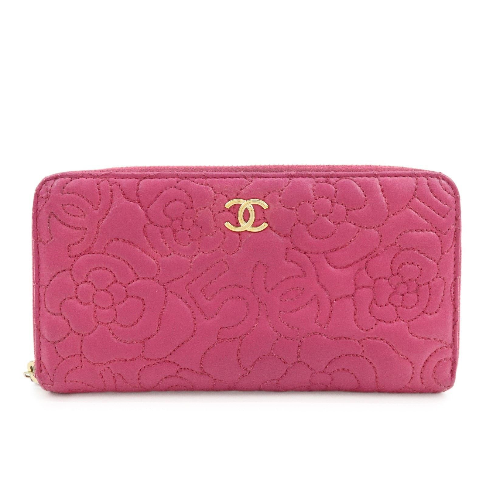 Chanel Chanel Camellia No.5 CC Logo Calfskin Zippy Long Wallet Pink Size ONE SIZE - 1 Thumbnail