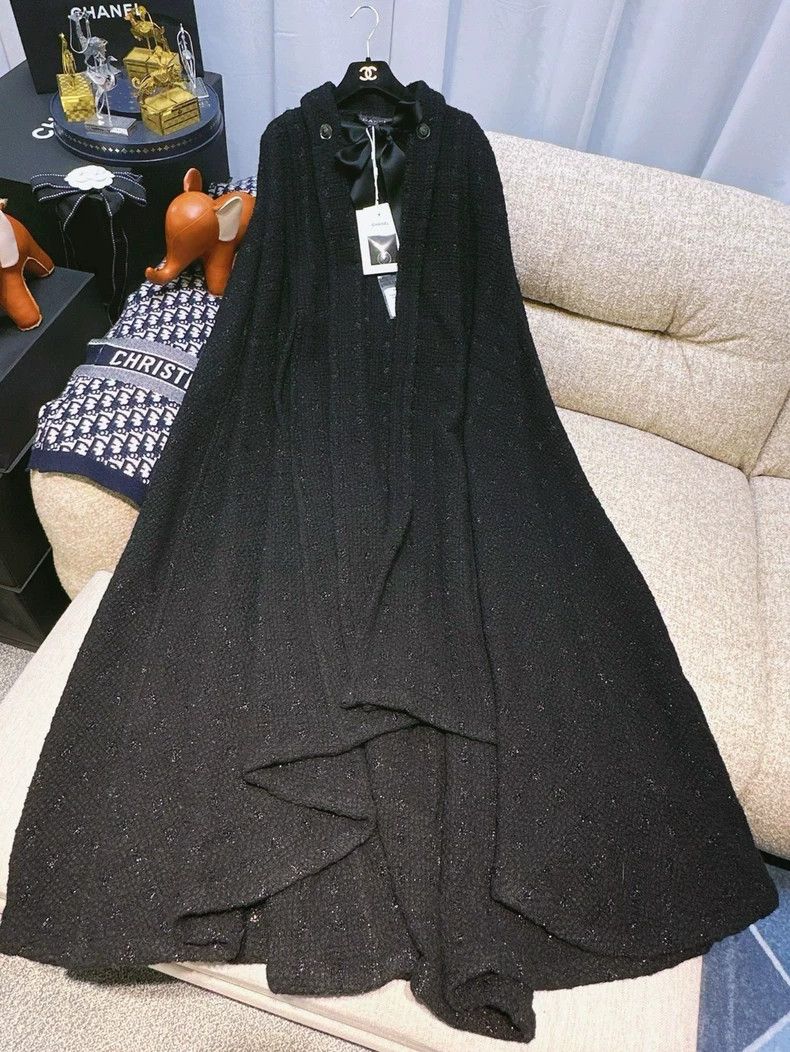 Chanel Woven twill tweed ultra-long cloak coat