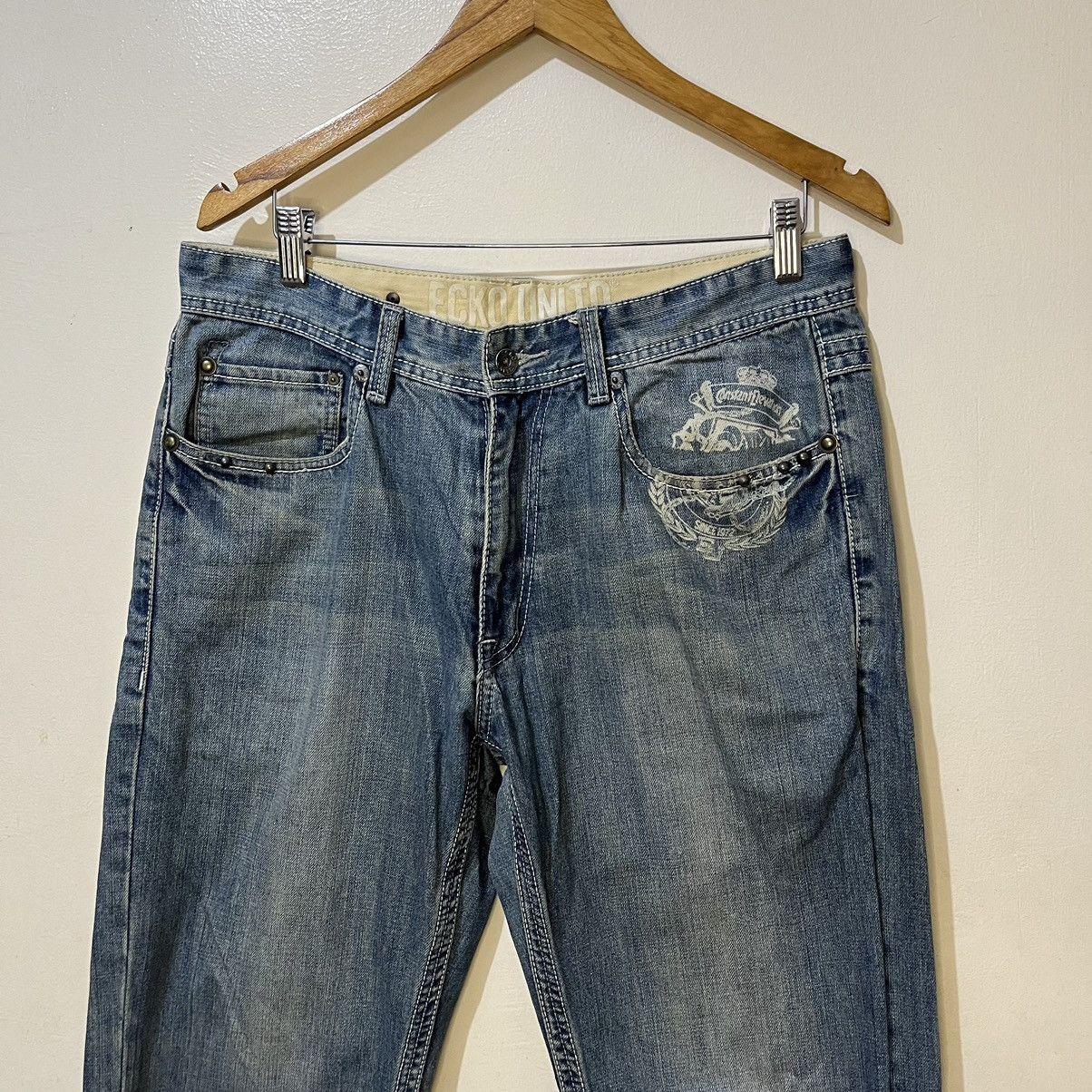 Ecko Unltd. 2000's Ecko Unltd. "Just Salvation" Baggy Denim Pants Size US 35 - 2 Thumbnail