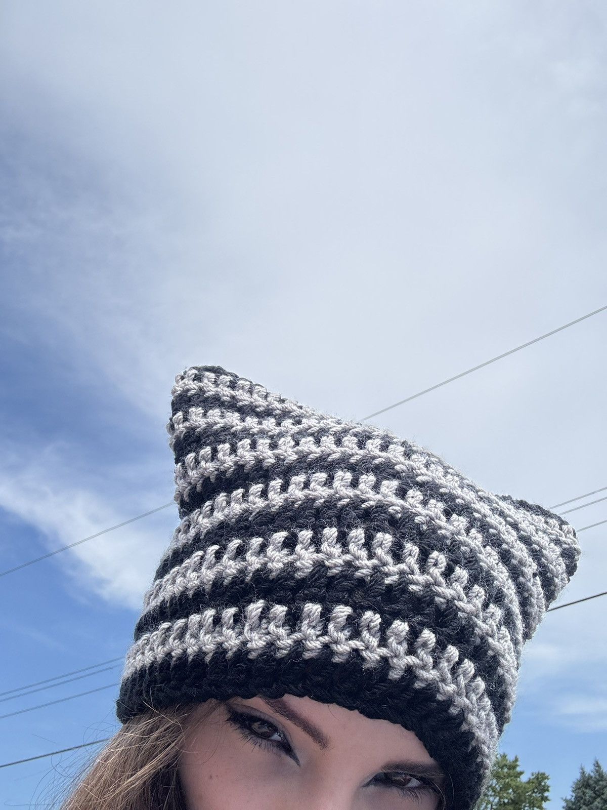 Handmade Crochet Cat Beanie - Black & Gray Size ONE SIZE - 8 Thumbnail