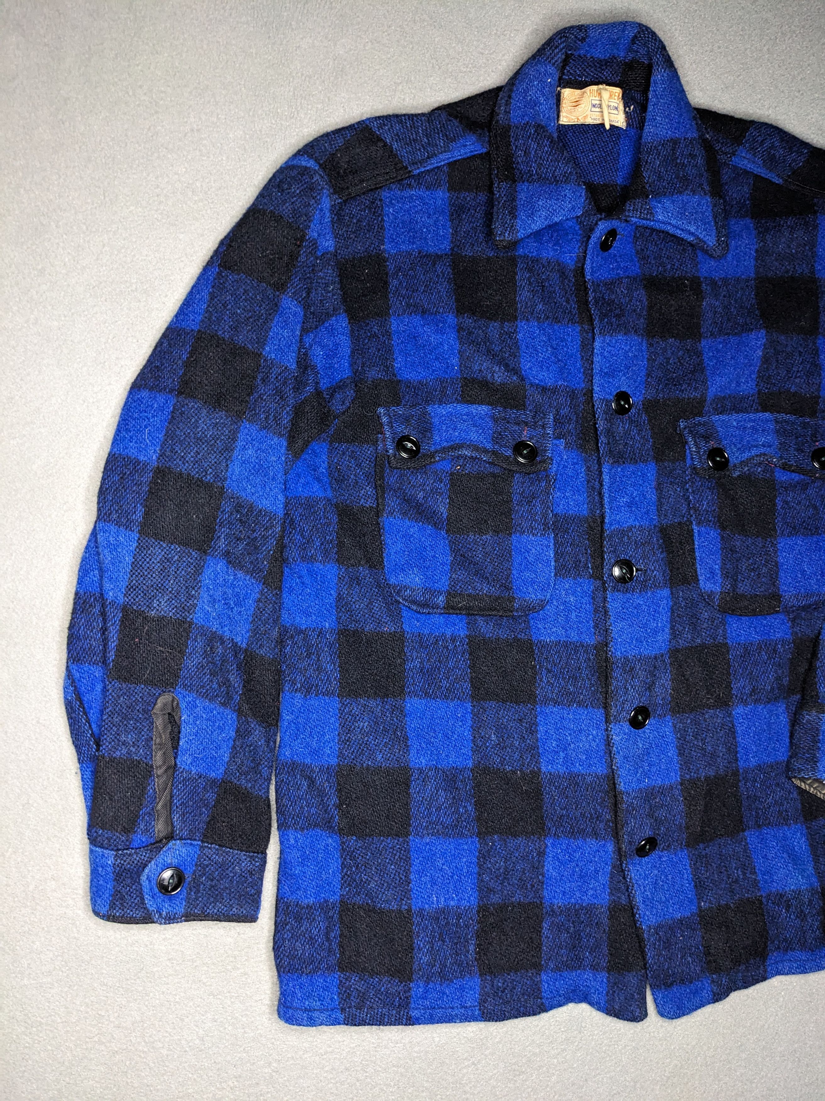 Vintage Humphrey Wool Flannel Buffalo Plaid Large Blue/Black 1950s Size US L / EU 52-54 / 3 - 4 Thumbnail