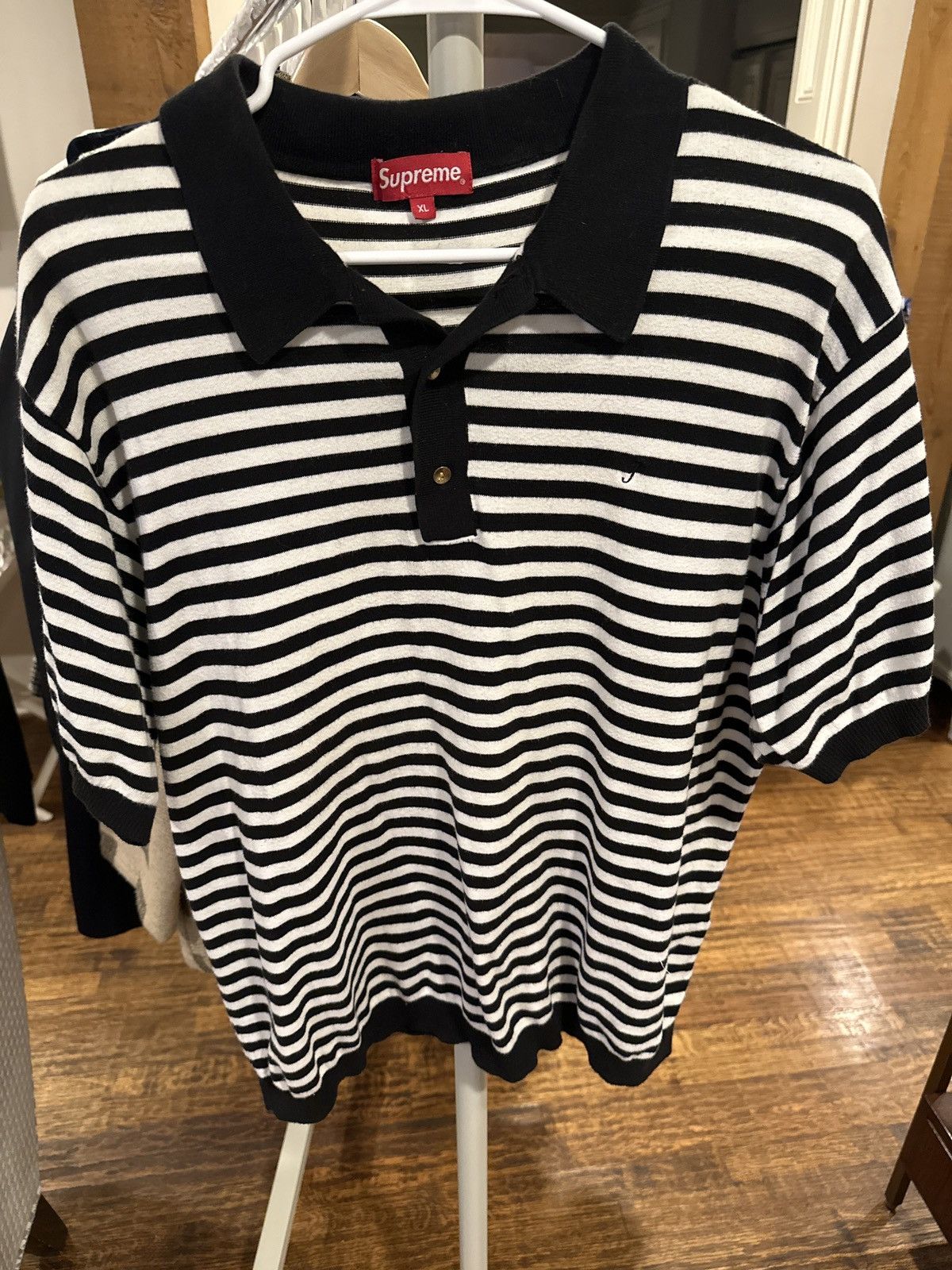 image of Supreme Striped Polo With Banded Bottom XL in Black, Men's