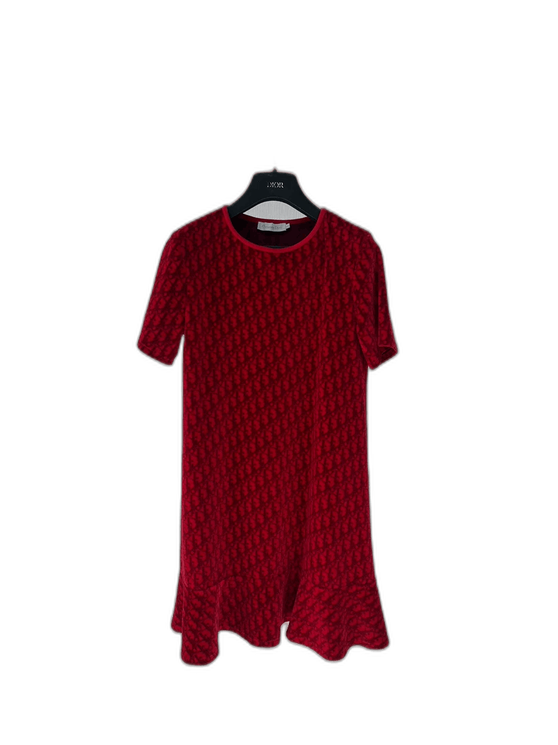 Dior New Dior Red Velvet Logo Dress Size S / US 4 / IT 40 - 1 Thumbnail
