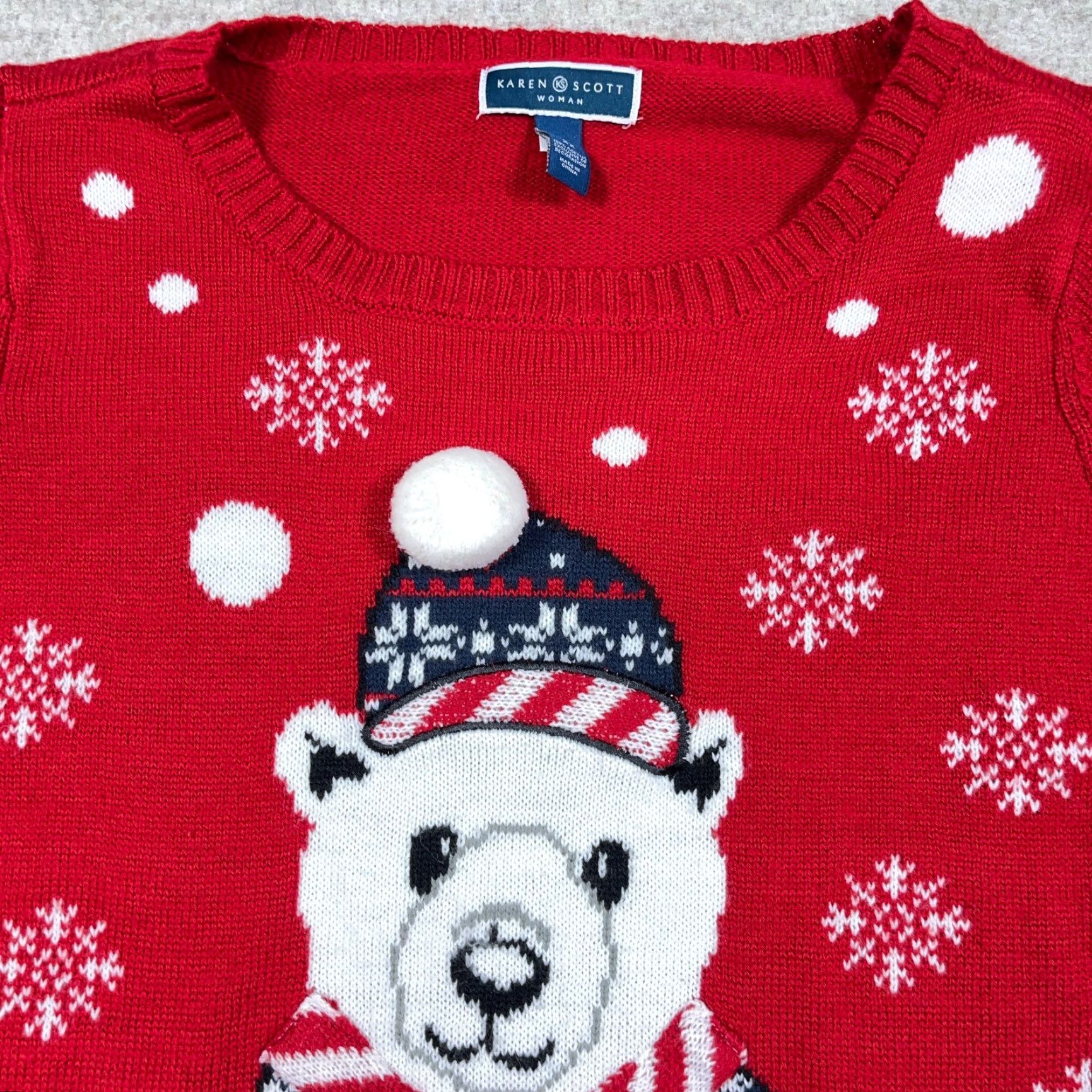 Vintage Karen Scott Sweater Women 2X Red Acrylic Knit Polar Bear Winter Christmas Size XXL / US 16-18 / IT 52-54 - 2 Thumbnail