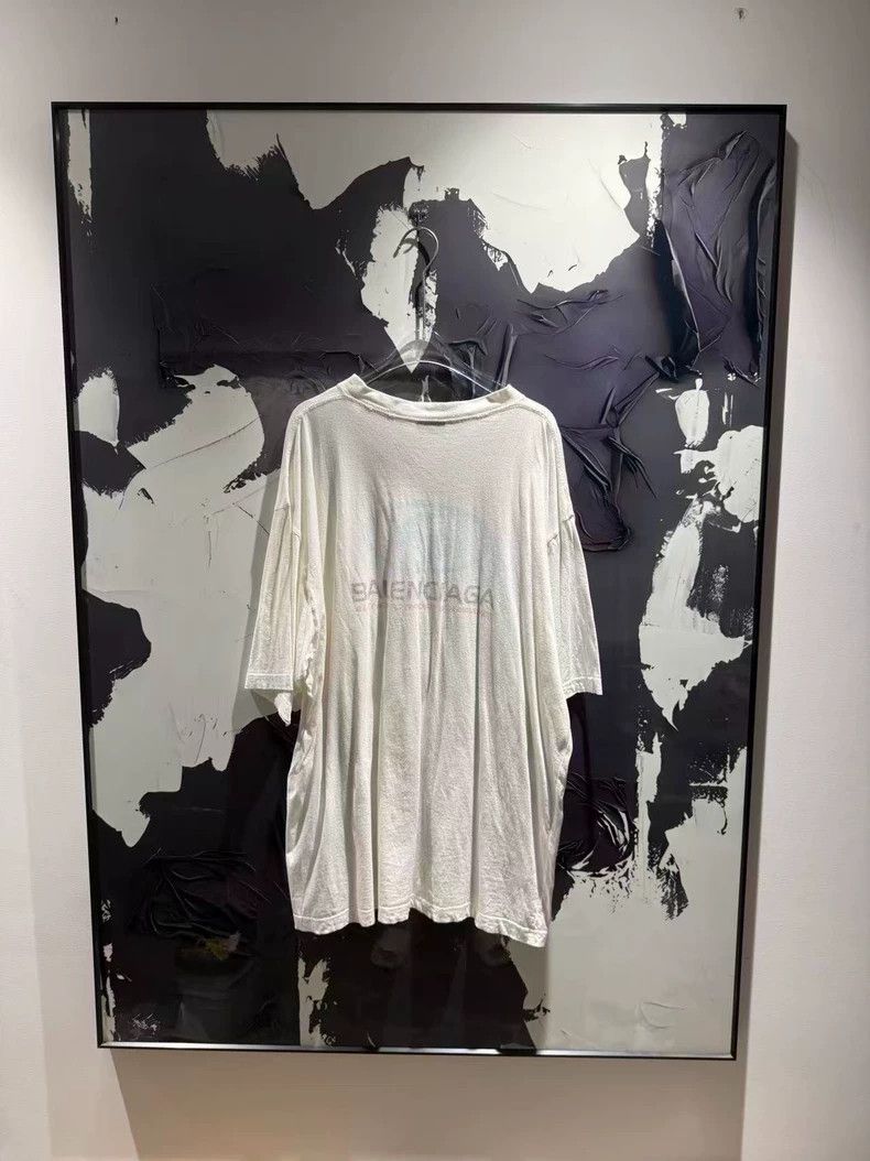 Balenciaga Worn blue logo monogrammed printed crew neck sh