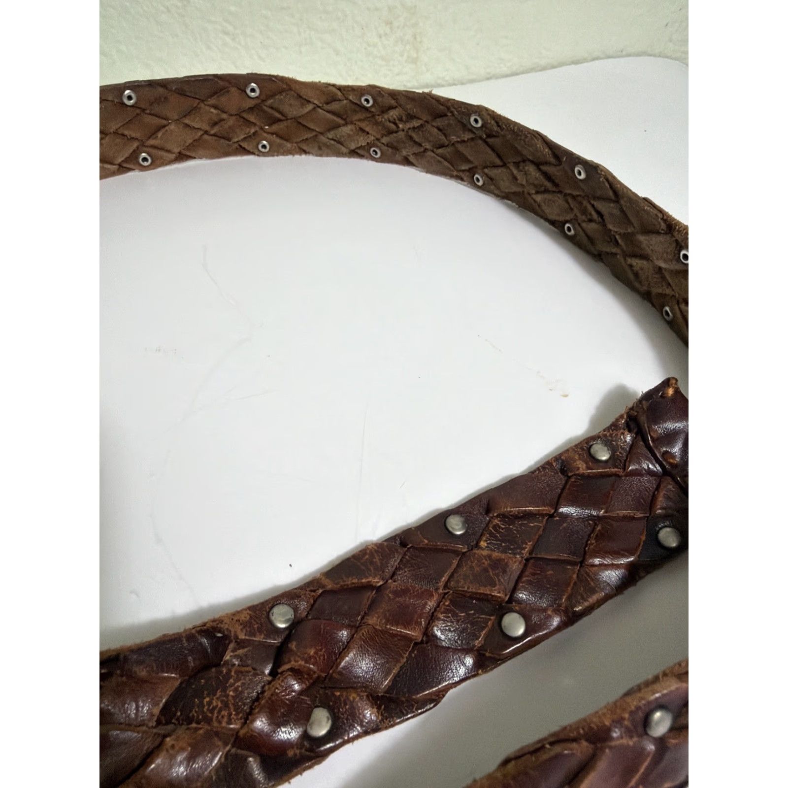 American Eagle Outfitters VINTAGE American Eagle Belt Womens S/M Brown Leather Studded Woven Brass Buckle Boho Size ONE SIZE - 7 Thumbnail