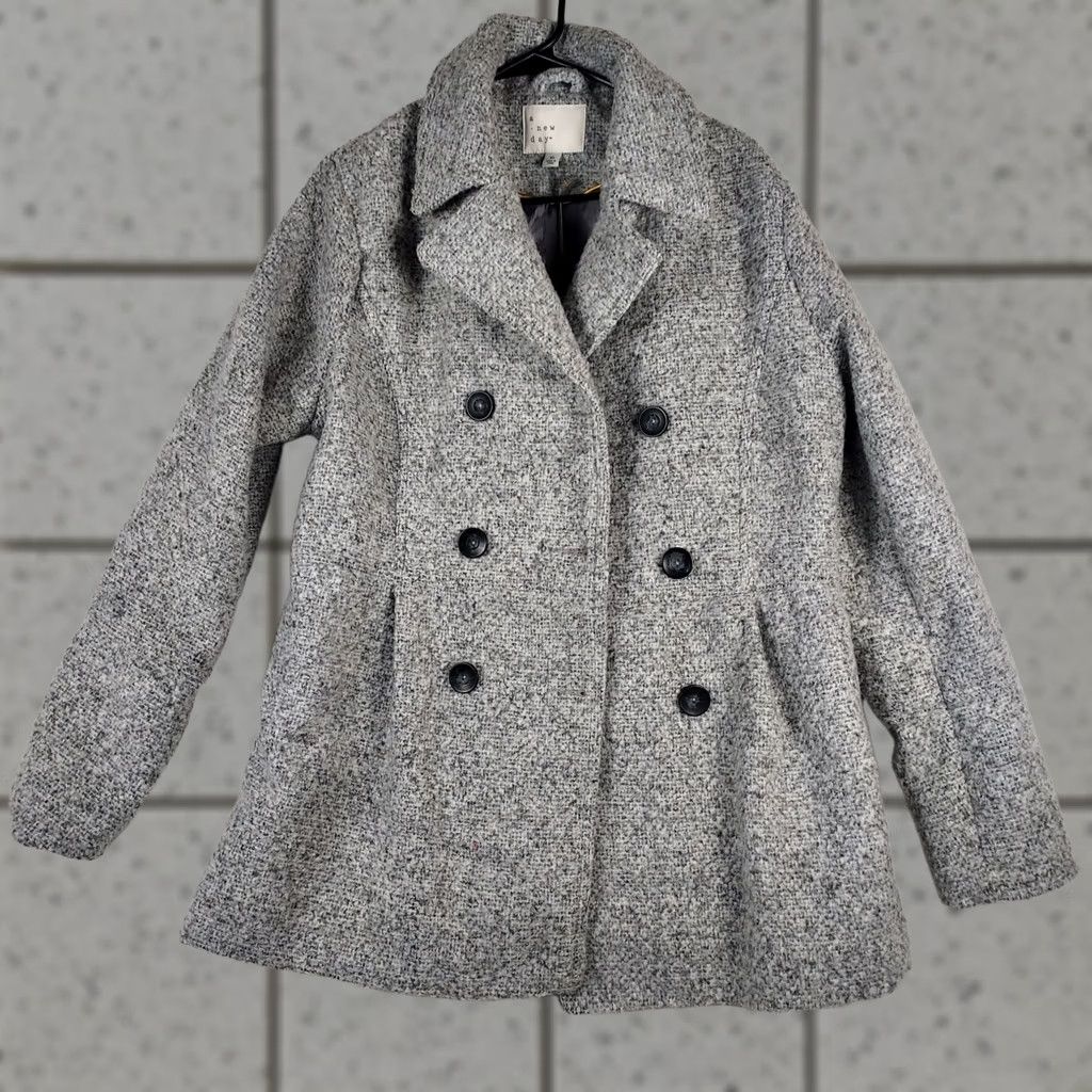 Vintage A New Day Womens Jacket Pea Coat Gray XL NWT Polyester Double Breasted Button - Casual Winter Fall Women Size XL / US 12-14 / IT 48-50 - 1 Thumbnail