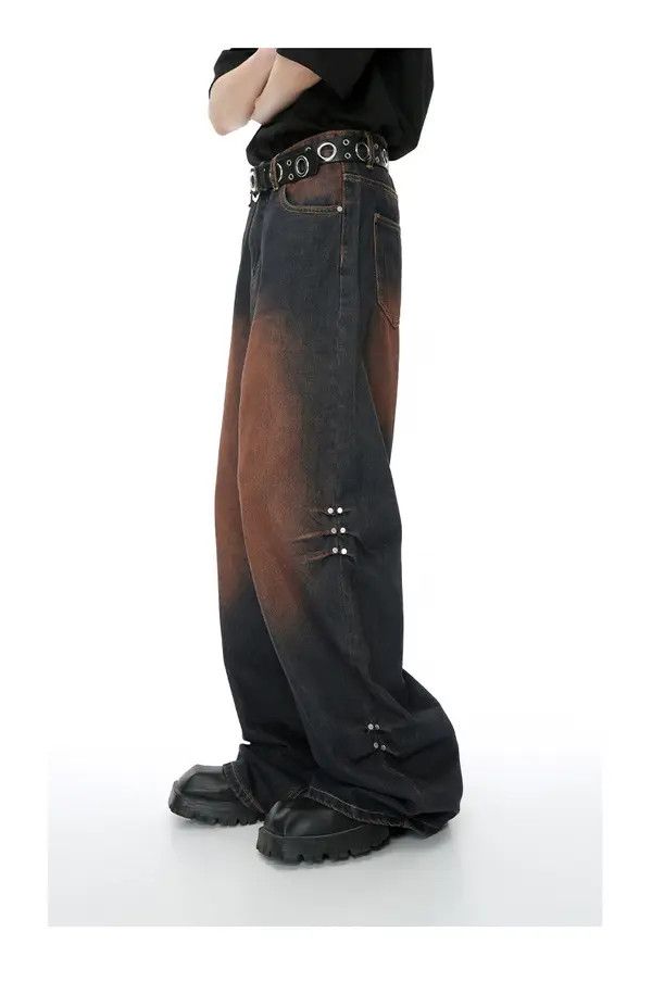 Japanese Brand Vintage loose rivet gradient wide-leg distressed jeans Size US 32 / EU 48 - 4 Thumbnail