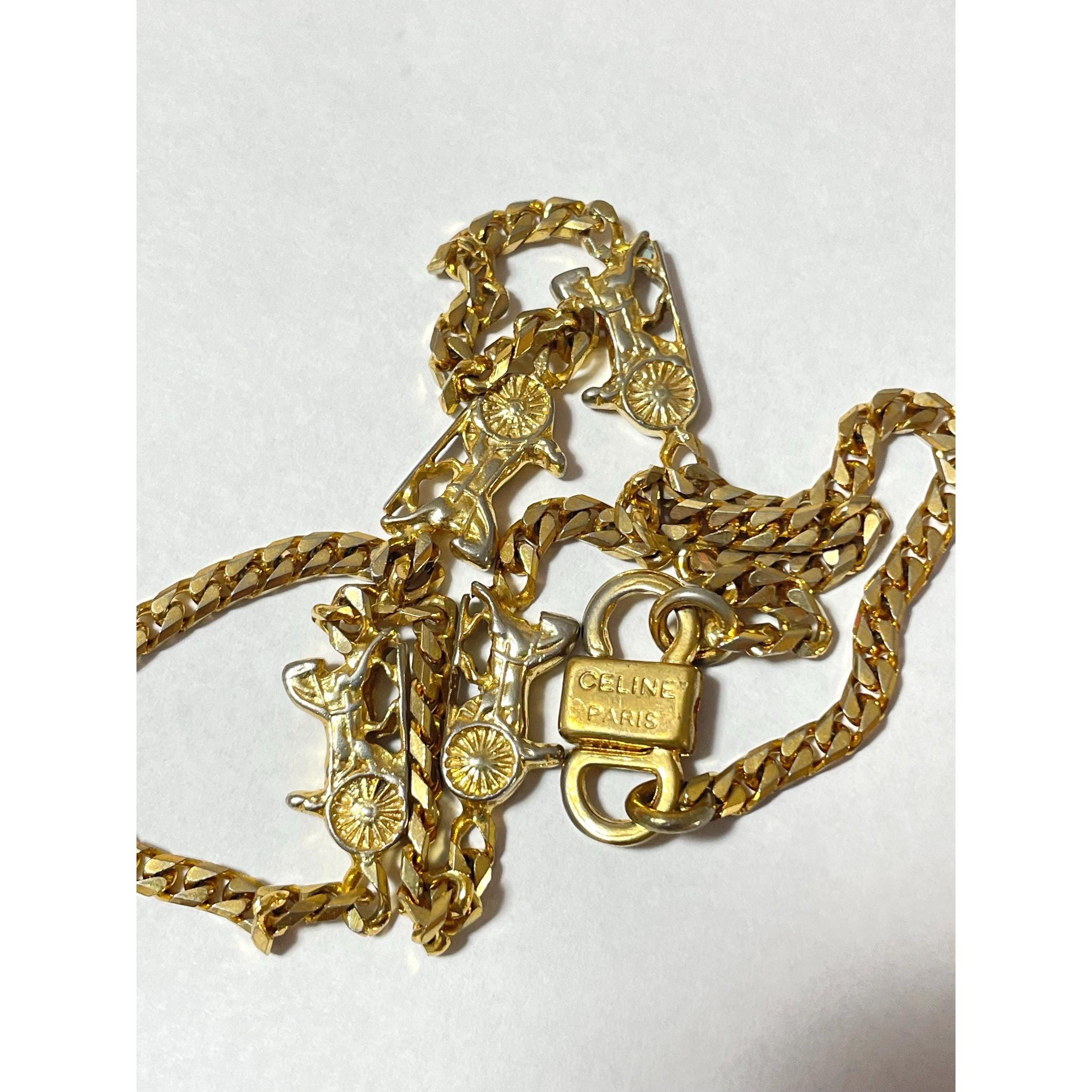 Celine Vintage Celine golden chain necklace with carriage charms. Size ONE SIZE - 6 Thumbnail