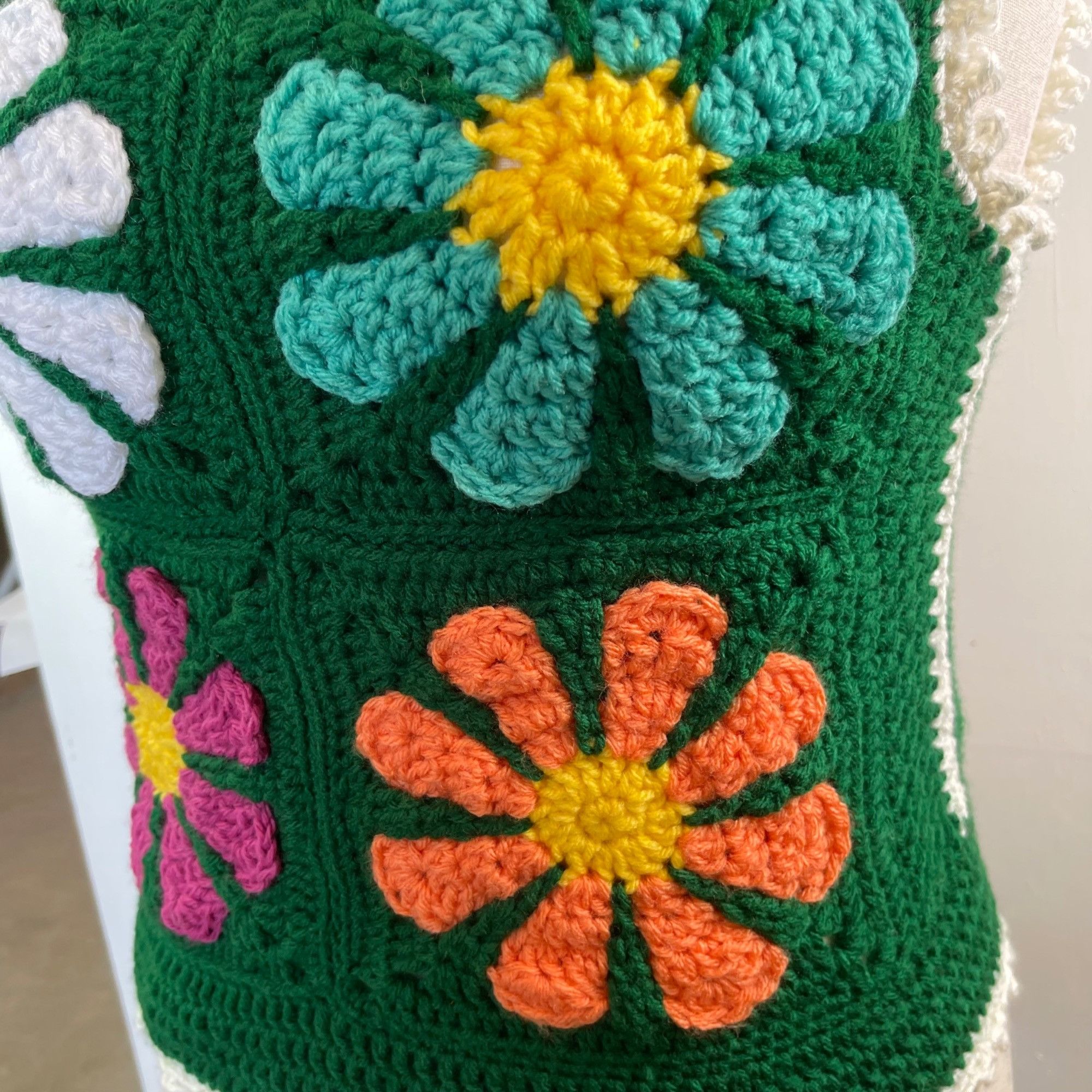 Handmade Crochet Vest Tank Top Retro 70's Hippie Flower Power Rib Tic Size ONE SIZE - 4 Thumbnail