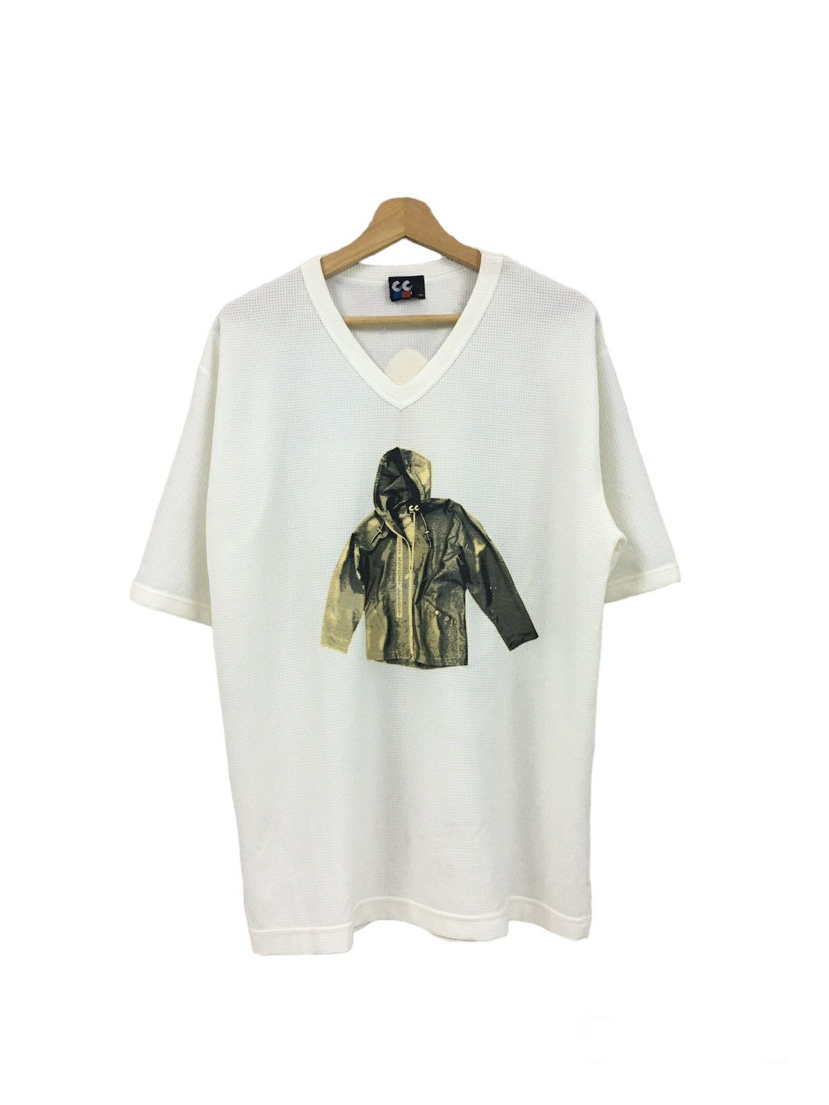 image of Kansai Yamamoto Cc Kansai Waffle Cotton V Neck Shirt in Cream, Men's (Size Large)