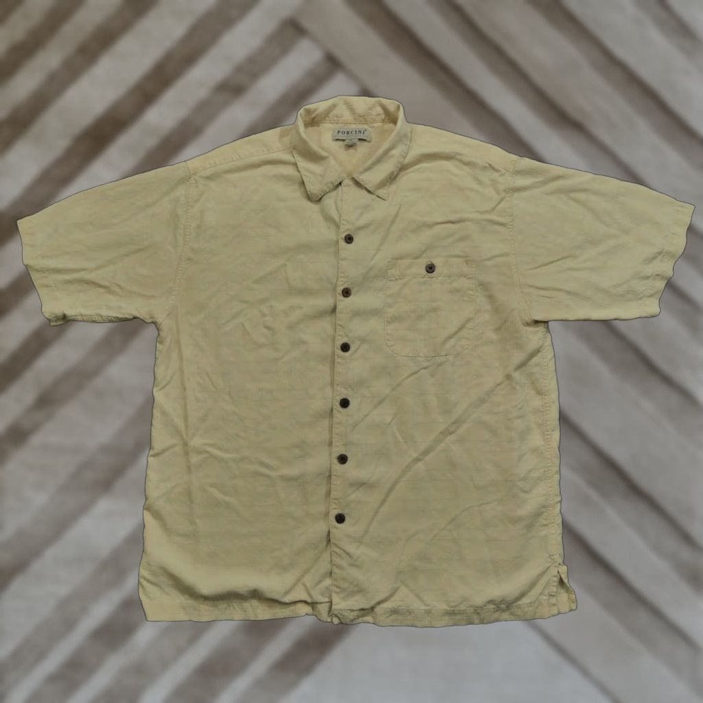 Tommy Bahama VINTAGE Porcini Shirt Mens XL Yellow Button Up Silk Hawaiian Loop Collar Camp Size US XL / EU 56 / 4 - 1 Thumbnail