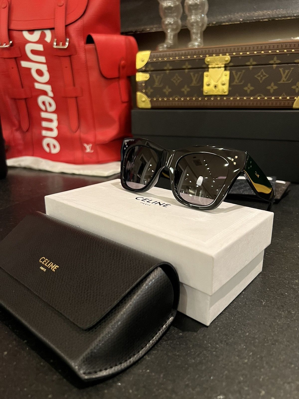 Celine Celine acetate black gold square sunglasses Size ONE SIZE - 1 Thumbnail