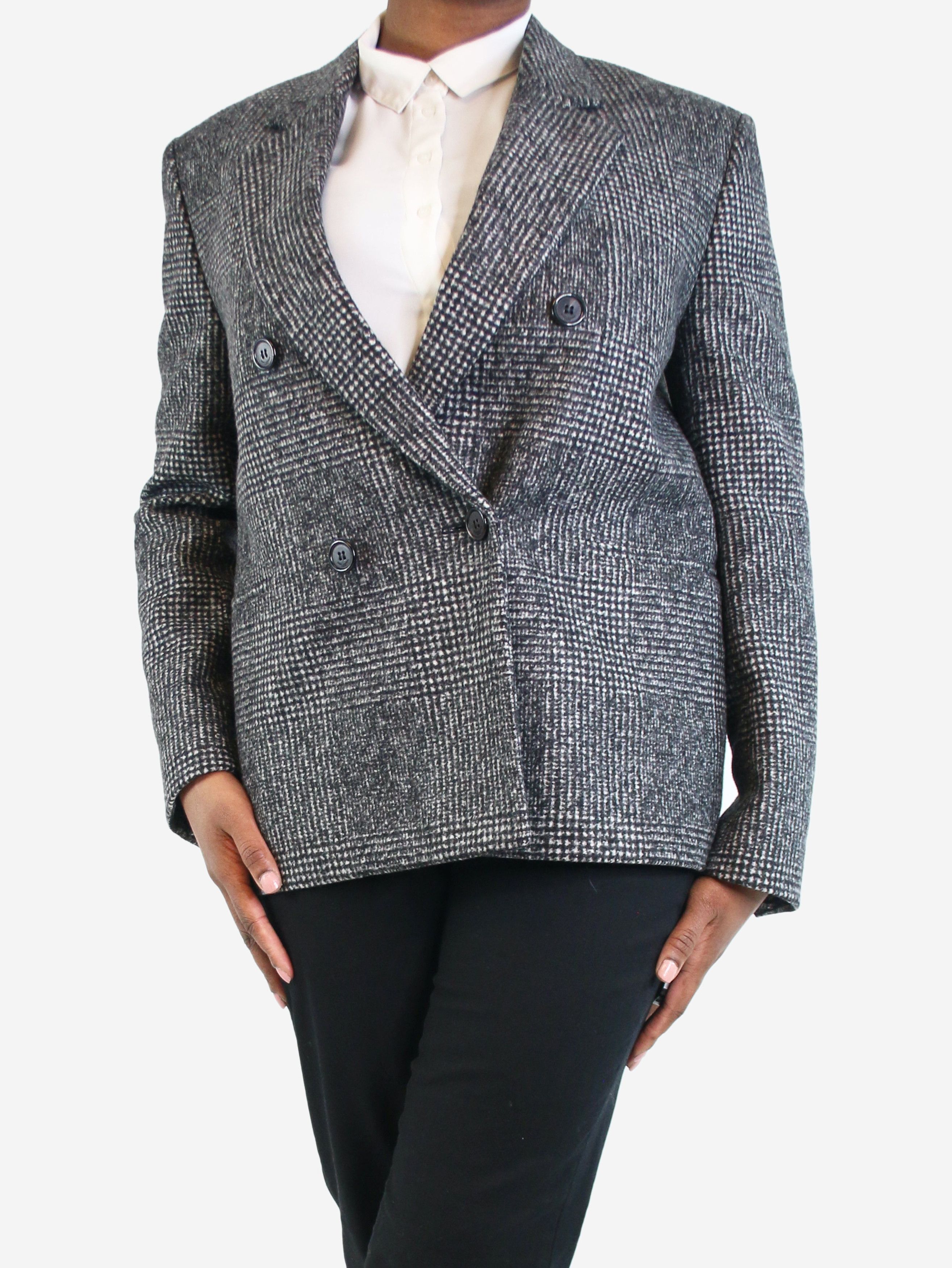 Grey double-breasted wool blazer - size UK 16