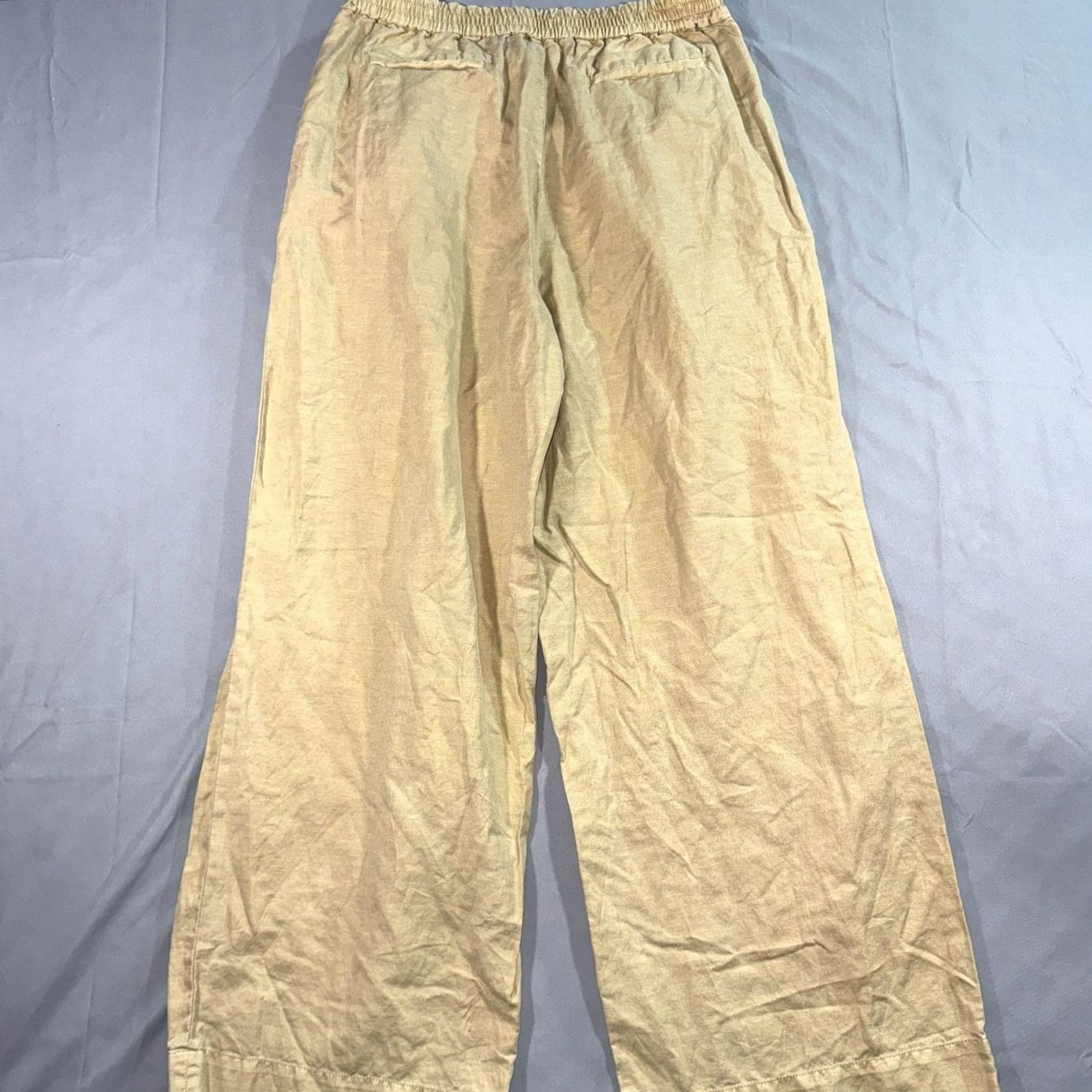 Faherty Faherty Pleated Wide Trouser Pants Women Size 10 Tan Linen Organic Cotton Elasti Size 32" / US 10 / IT 46 - 2 Thumbnail
