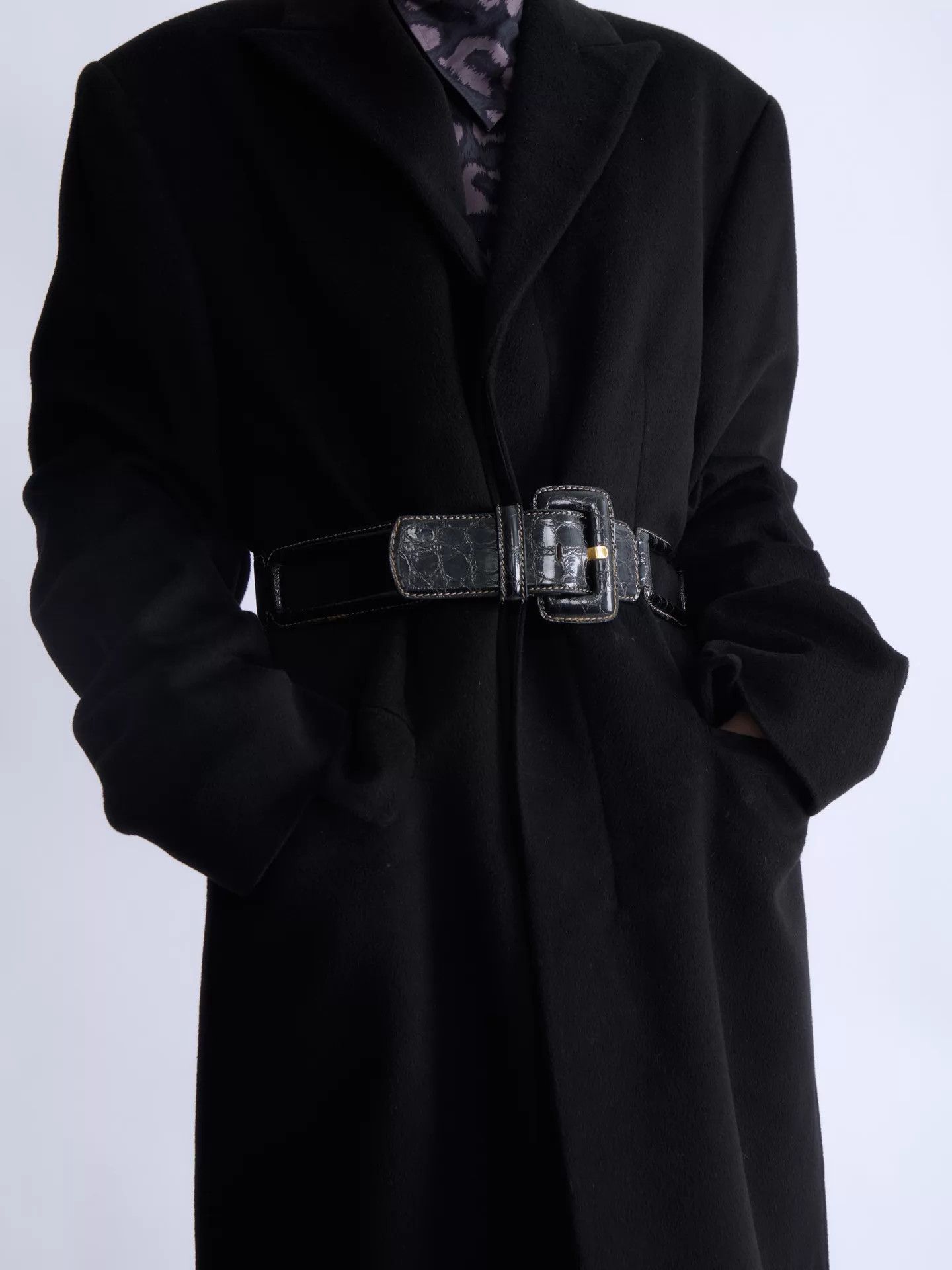 Gianfranco Ferre GIANFRANCO FERRE Dark Crocodile Cutout Belt Size ONE SIZE - 1 Thumbnail