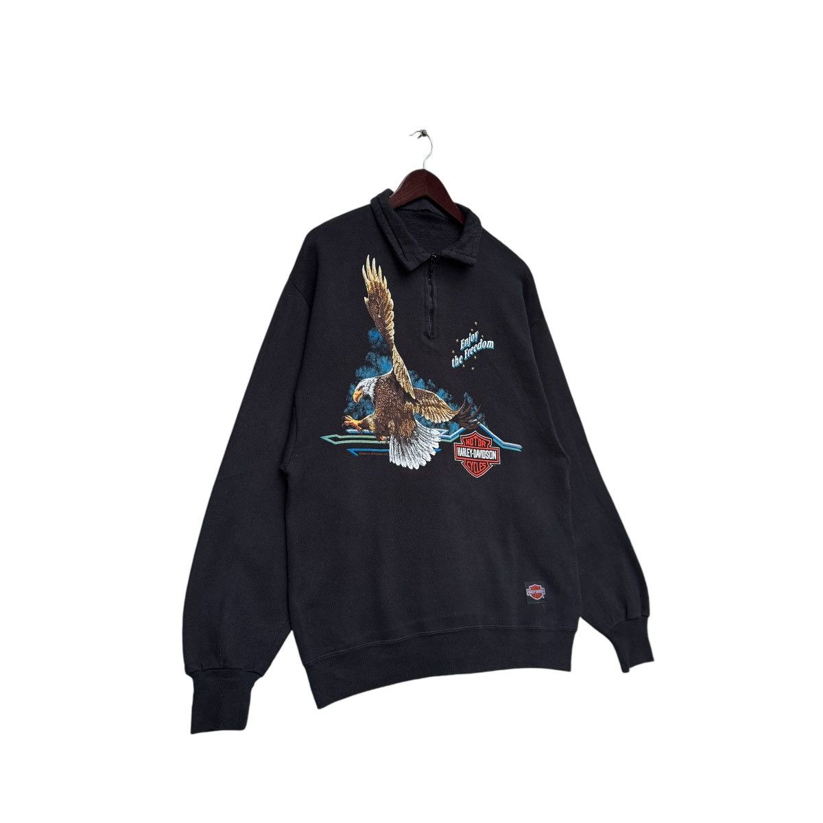Harley Davidson × Vintage 1990 Harley Davidson H.k Stratman Half Zipper Sweatshirt Size US L / EU 52-54 / 3 - 2 Thumbnail