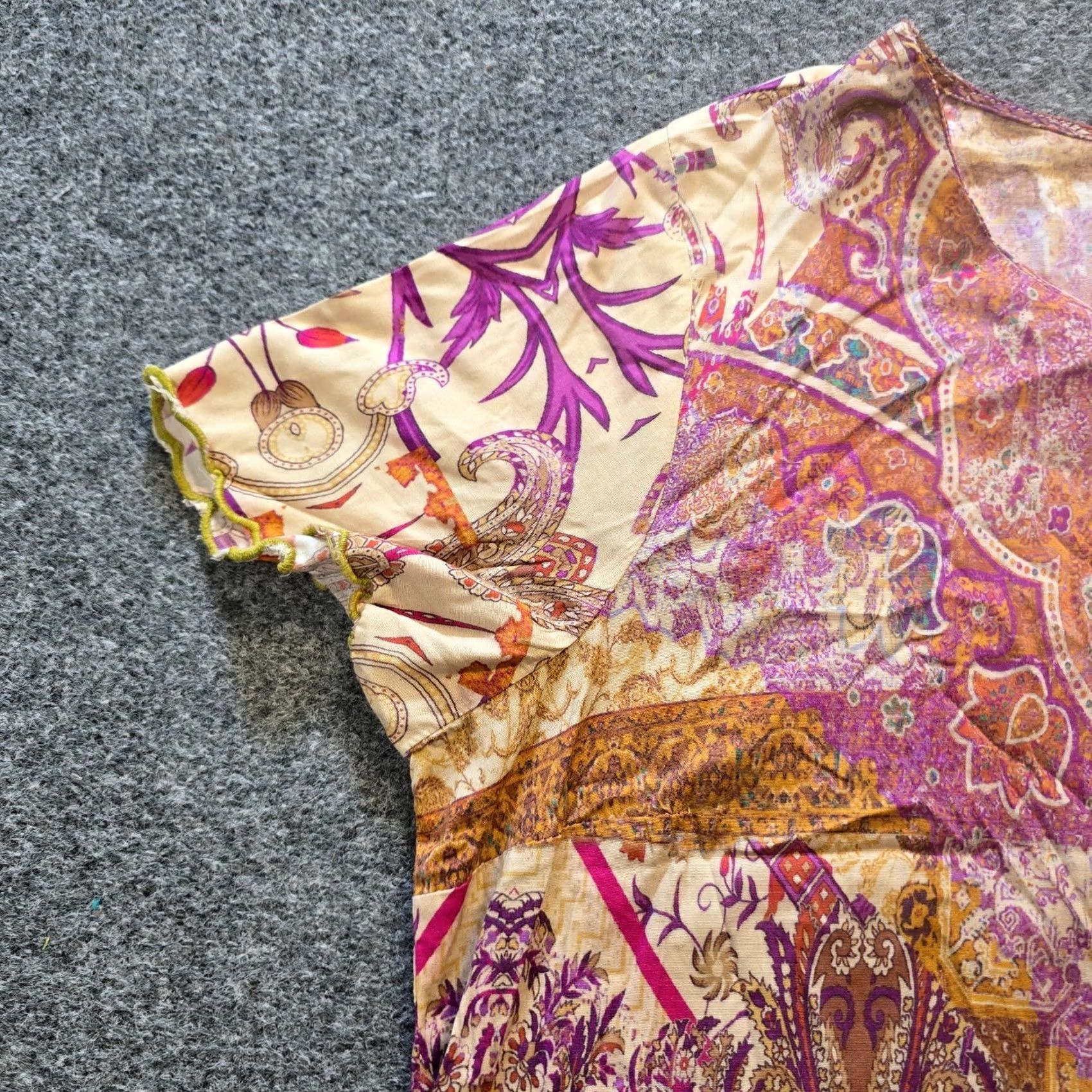 Soft Surroundings Soft Surroundings T-Shirt Womens Large Pink Tan Paisley Watercolor Bohemian Artsy Casual Size L / US 10 / IT 46 - 3 Thumbnail