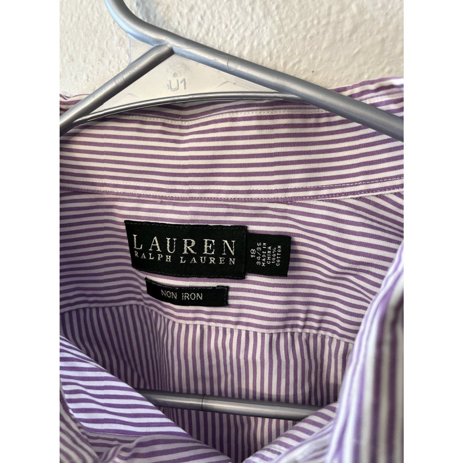 Ralph Lauren Lauren Ralph Lauren Shirt Button-Up Men Classic Fit Non Iron Purple Striped Size 18 Size US XXL / EU 58 / 5 - 2 Thumbnail