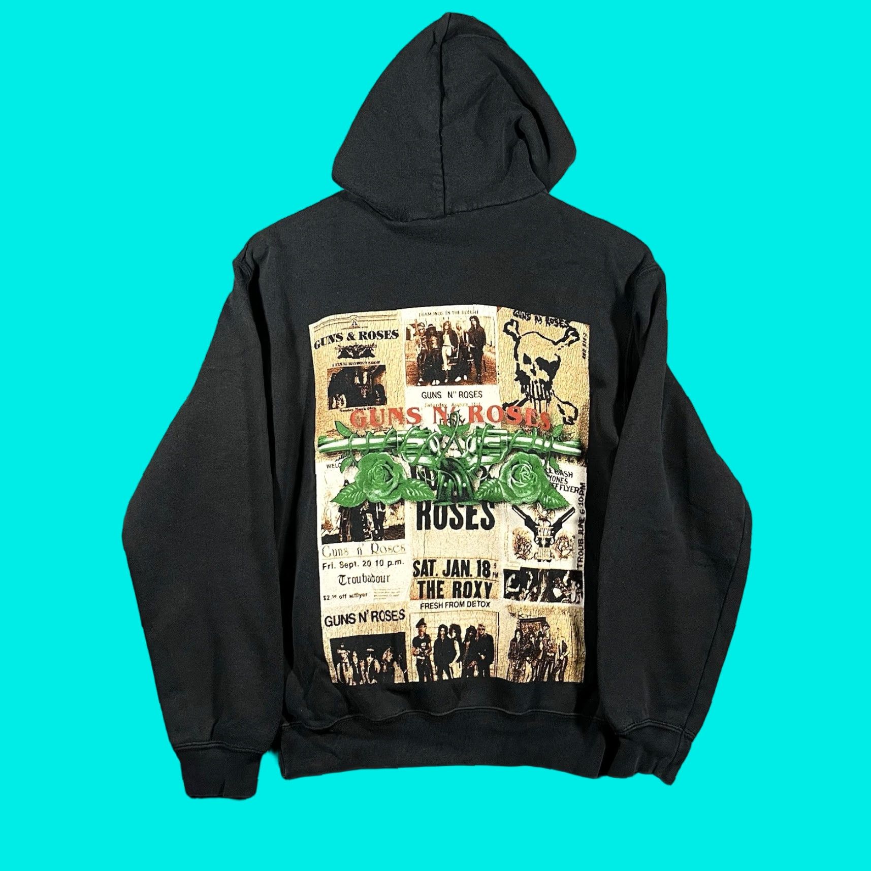 Fruit Of The Loom VINTAGE Guns N Roses Mens Black Double Sided Band Hoodie Small Slash 90s Rock Mens S Black Graphic Print Hooded Pullover Size US S / EU 44-46 / 1 - 1 Thumbnail