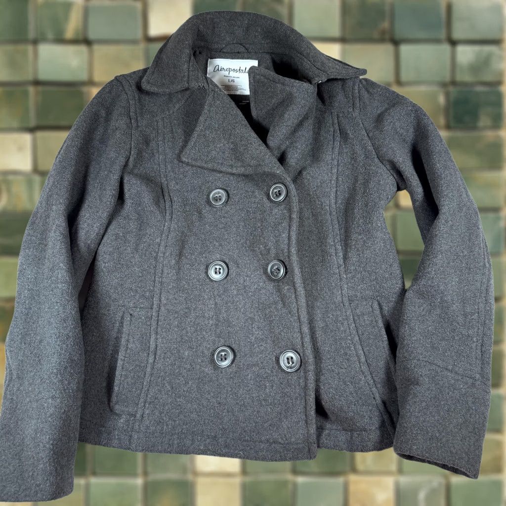 Aeropostale Aéropostale Teas Pea Coat Teens L Gray Wool Blend Short Jacket Size 36" / US 14 / IT 50 - 1 Thumbnail