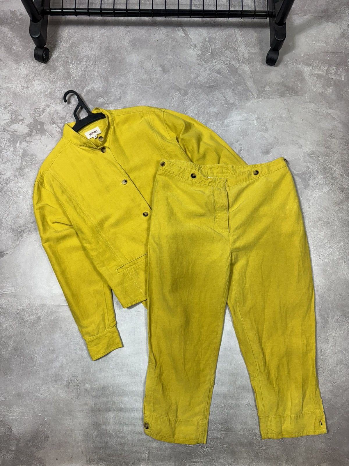 Kenzo Woman's Linen Set Jacket &Cropped Capri Pants Yellow