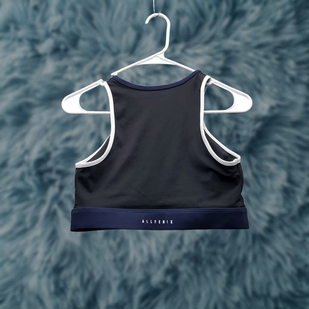 Vintage AllFenix Sports Bra Womens M Black Stretch Athletic Gym Training Round Neck Shirt Size ONE SIZE - 1 Thumbnail