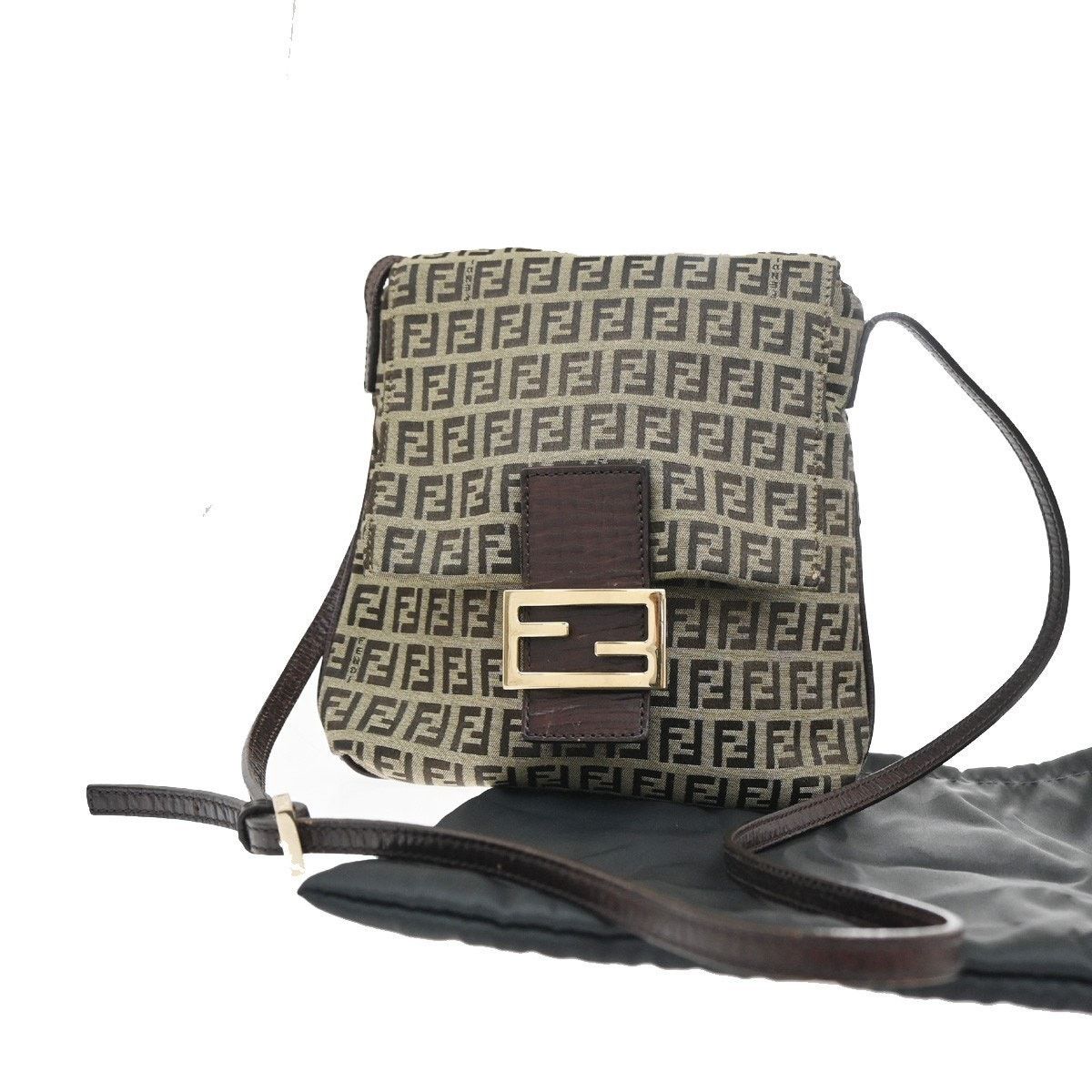 Fendi Fendi Zucchino Canvas Vintage Flap Crossbody Bag Brown Size ONE SIZE - 1 Thumbnail