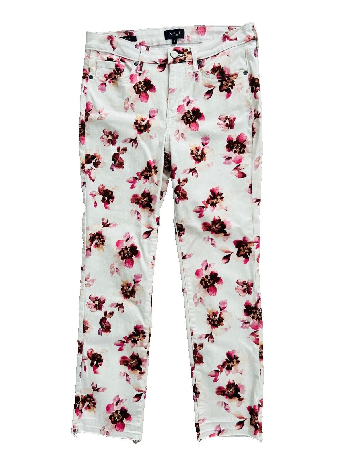 NYDJ NYDJ Sheri Slim Fit Ankle Cropped Denim Jeans Floral ( 2 ) Size 26" / US 2 / IT 38 - 3 Thumbnail