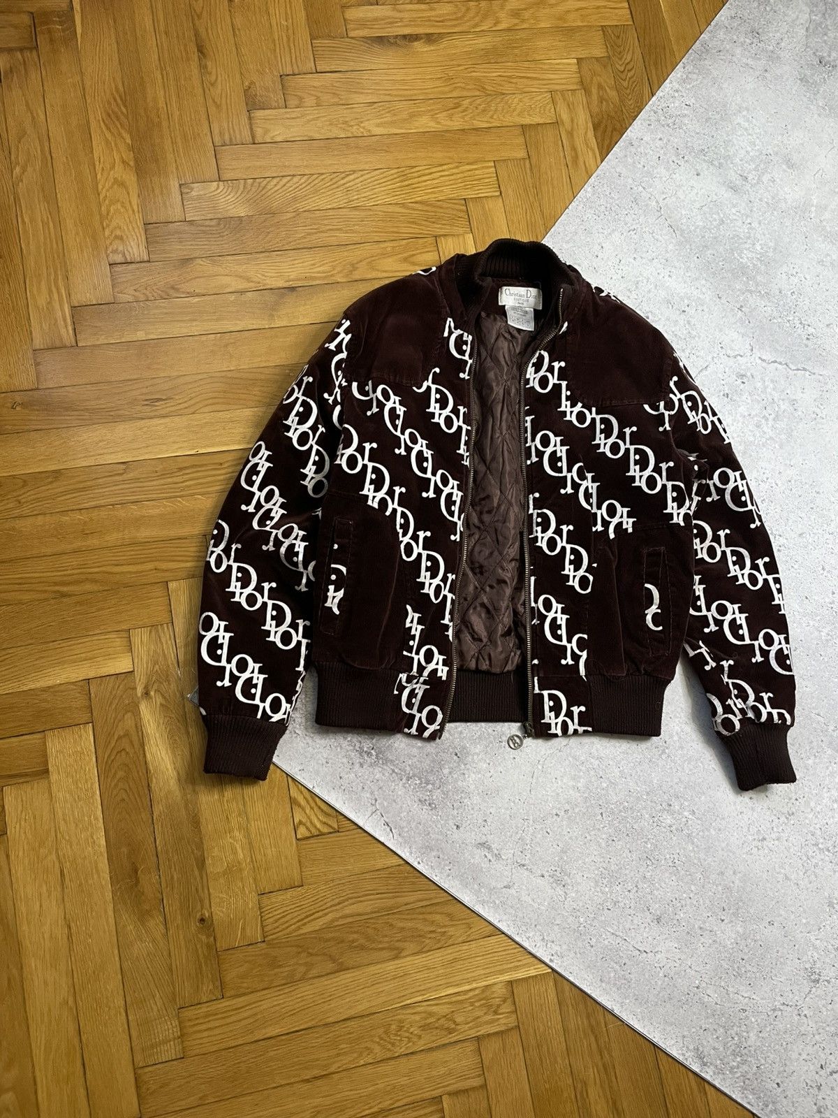 Designer × Vintage VTG Dior Bootleg Monogram Velvet Zip Jacket Brown Size S / US 4 / IT 40 - 2 Thumbnail